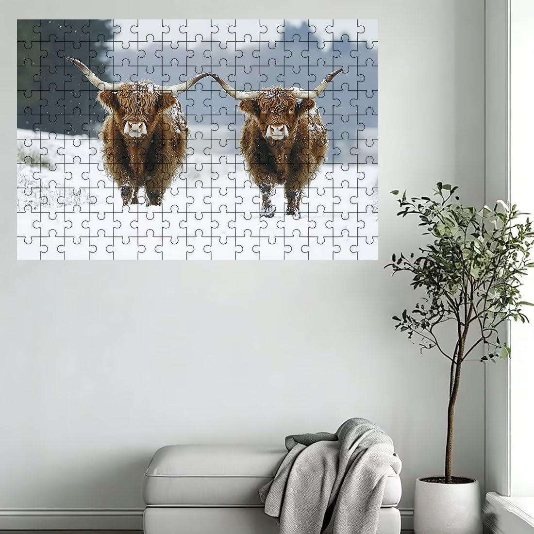 Puzzle 1500 elementów krowa, puzzle ze śniegiem dla dorosłych, klasyczne puzzle gry edukacyjne do aktywności rodzinnej, najwyższej jakości drewniane puzzle z pudełkiem na prezent dla mężczyzn i kobiet