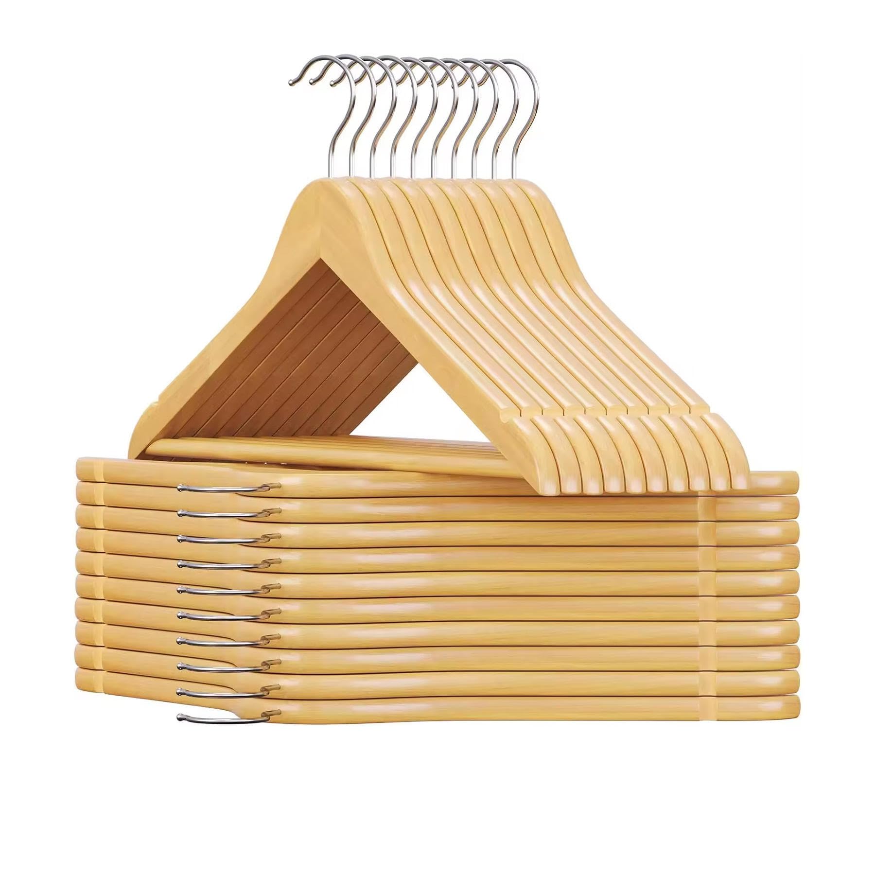 Sky Ventures Premium Round Bar Wooden Hanger (Pack of 12)| Durable Wooden Garment Hangers with Cut Notches & 360 Degree Swivel Chrome Hook for Hanging Heavy Clothes-image-43