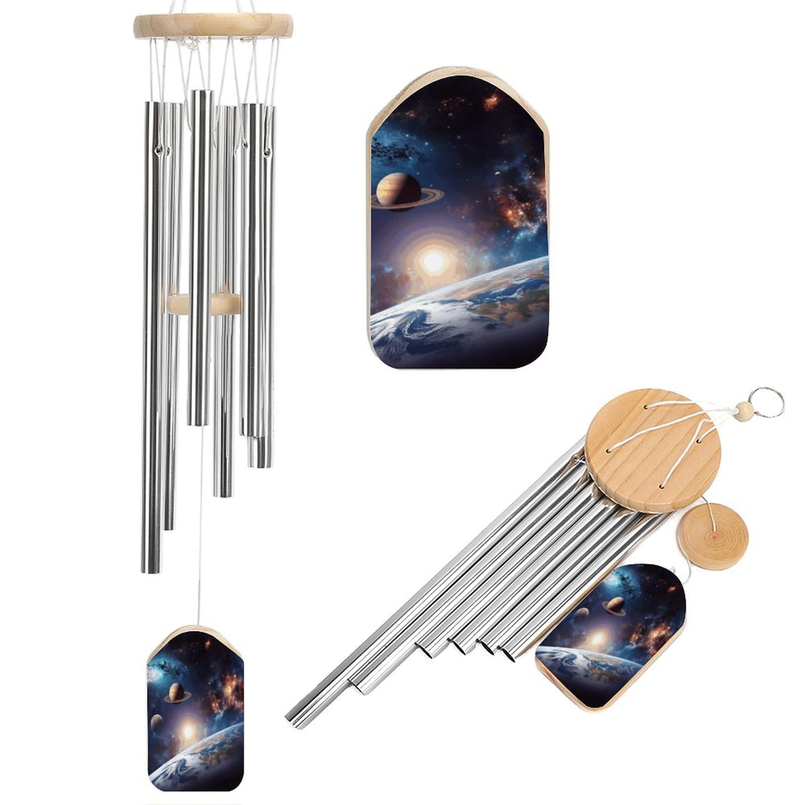 Outdoor Wind Chimes, Universe Galaxy Outer Space Printed Wind Chimes,Simple Wind Chimes,Curtain Wind Chimes for Home Decoration