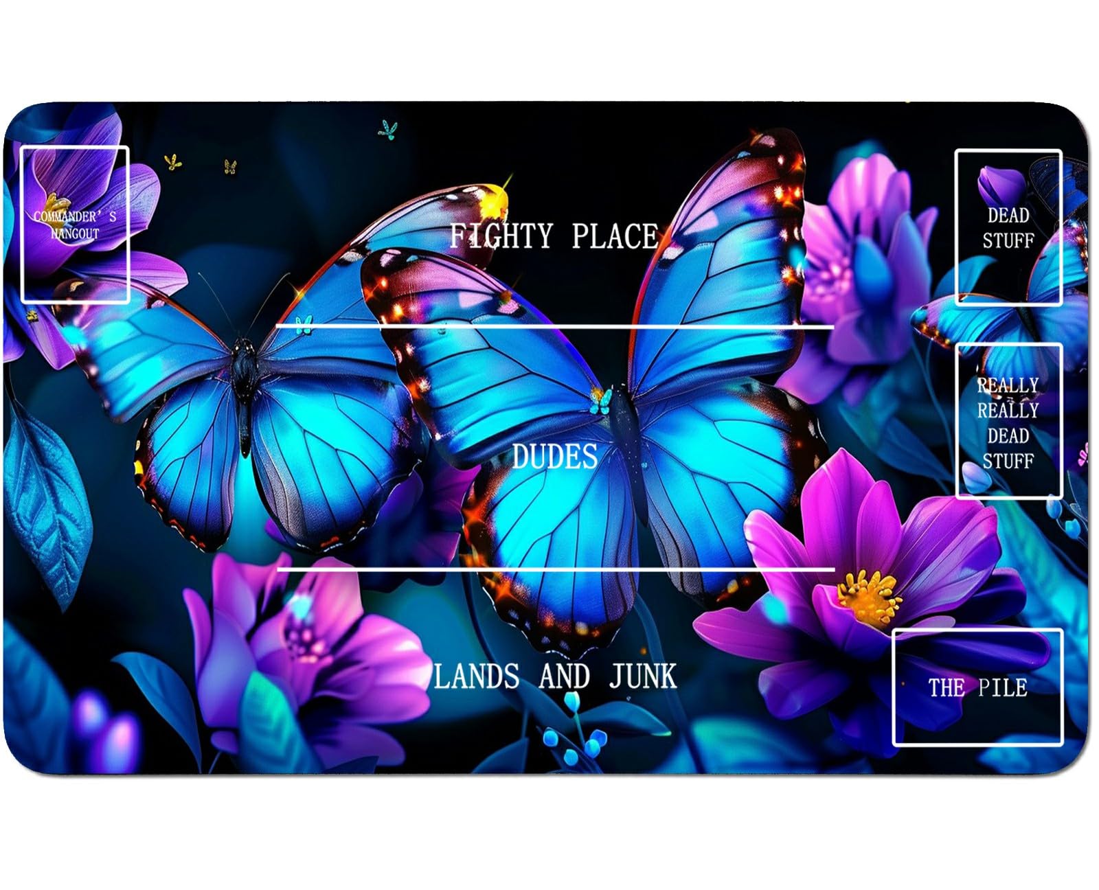 RWUTYTIUL for MTG Card Playmat 24 X 14 Inch with B Zone, Stitched Play Mat for Commander Board TCG RPG CCG Game Desktop Tablet Mouse Pad for Playing Accessories, Blue Art Butterfly — image 1