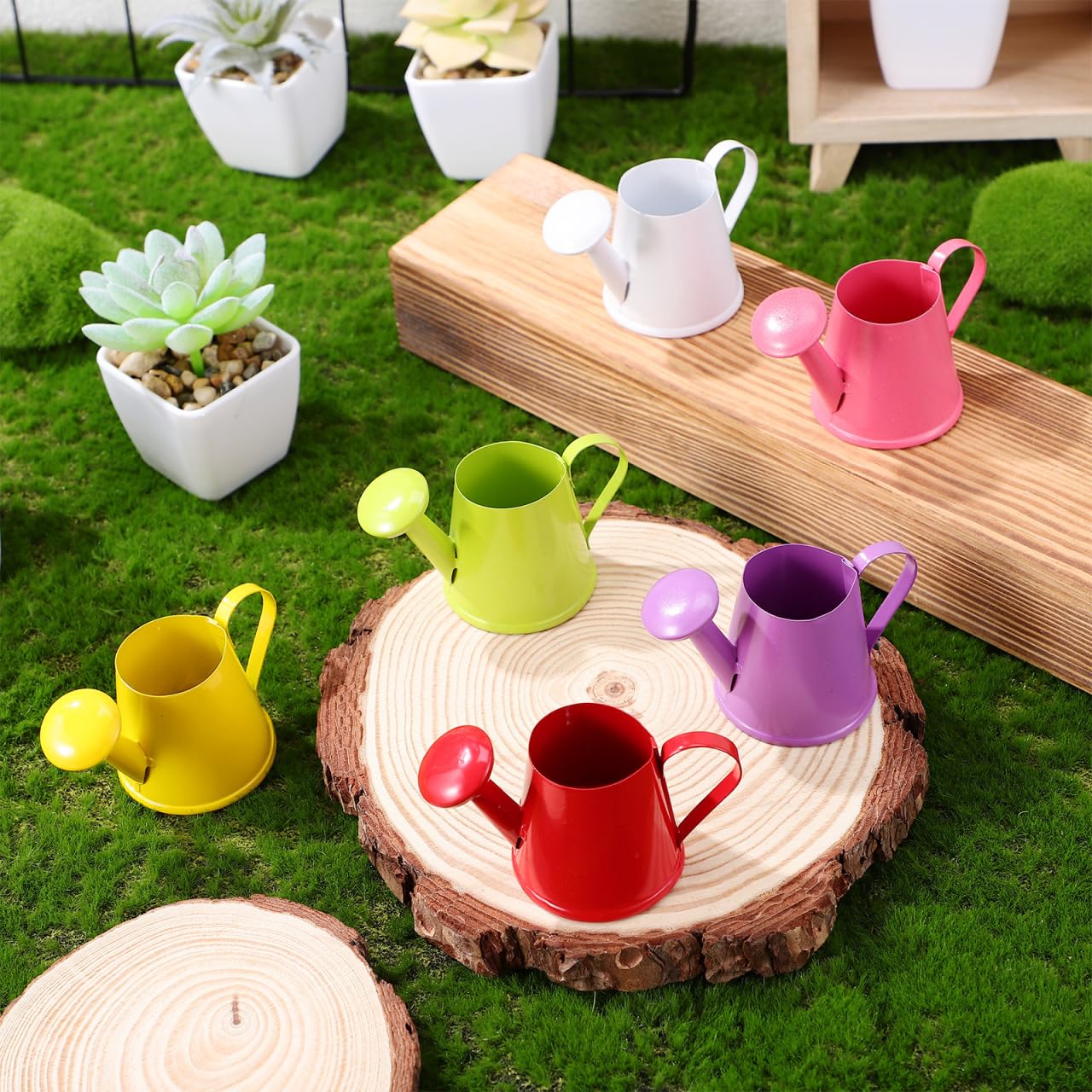 Didiseaon Mini annaffiatoio per bambini: 6 pezzi, piccolo annaffiatoio per bambini, in metallo, per bambini, decorazione per il giardinaggio, può essere versato