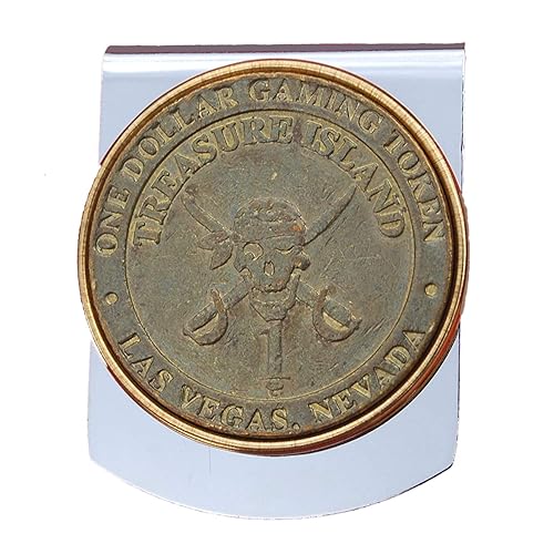 Vintage Treasure Island Casino 1 Dollar Gaming Token Stainless Steel Large Wide Design Money Clip NEW - Las Vegas, NV