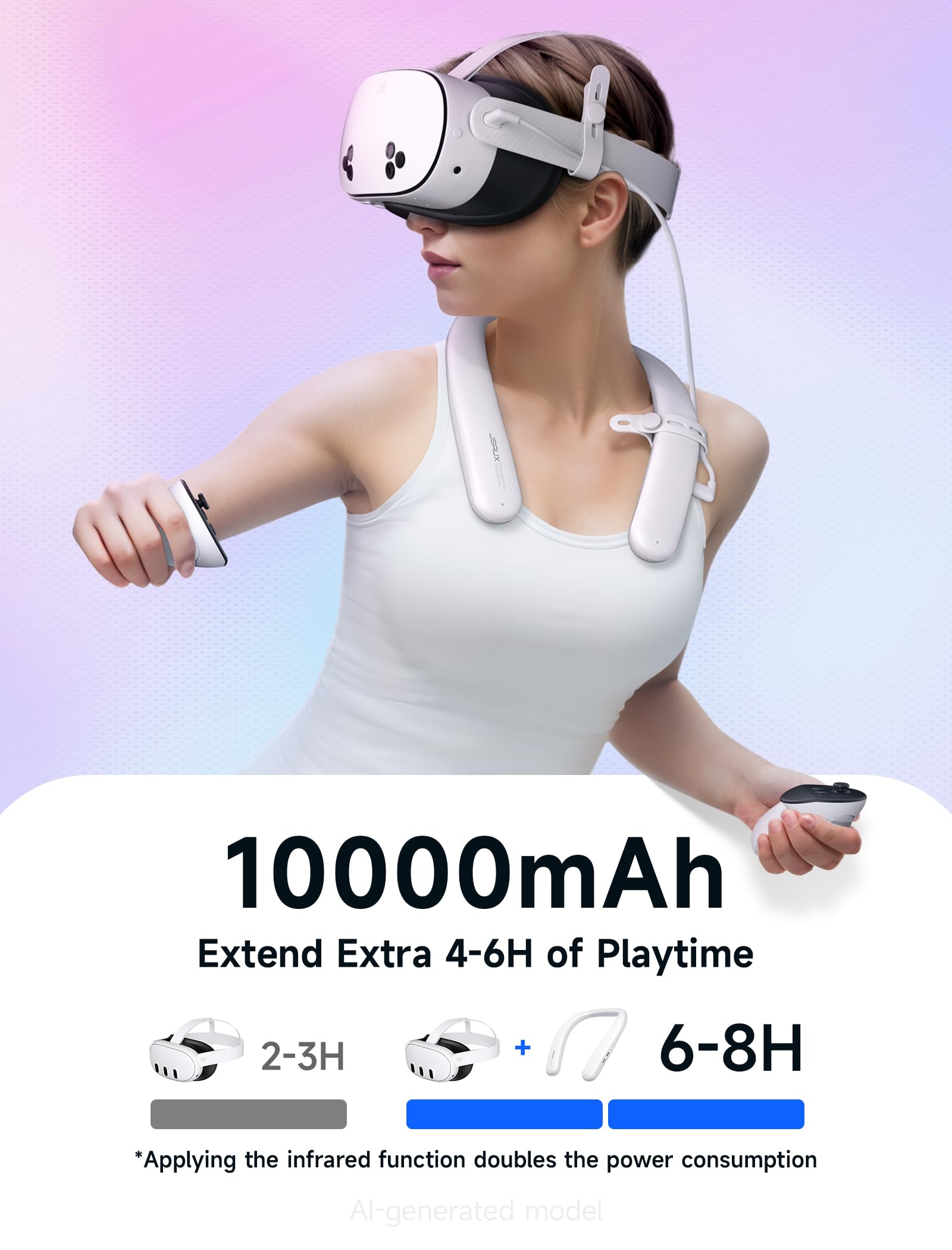 JSAUX Pack de Baterías para Oculus Quest 3 2, 10000mAh PD Cargador Rápido Infrarrojo Función Pack de Baterías, VR Extend Power Accesorios, Compatible con Oculus Quest 2, Meta Quest 3, Meta Quest 3S