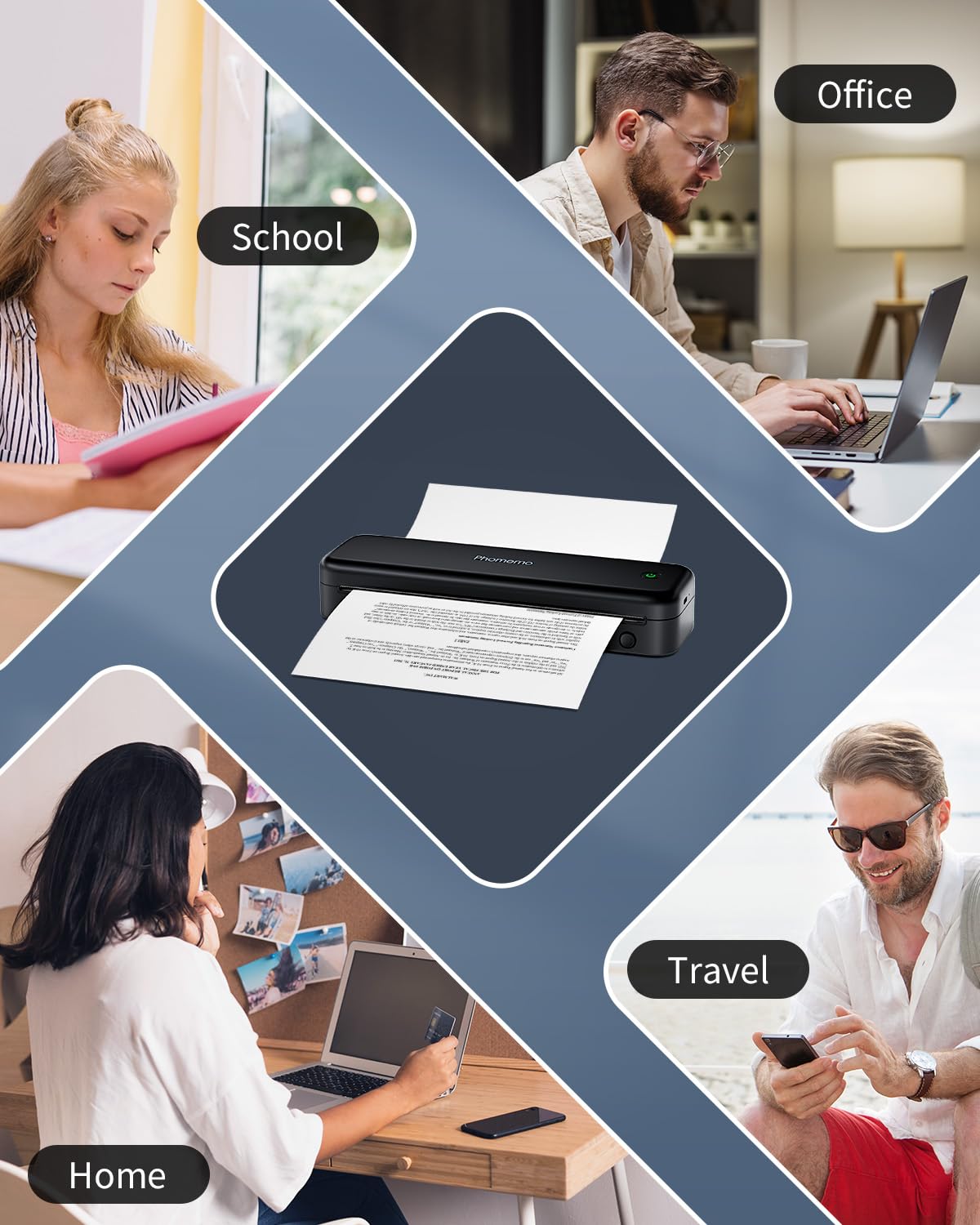 Phomemo M834 Thermodrucker A4, Mobiler Drucker für Unterwegs, Bluetooth-Verbindung für Smartphones, Unterstützt A4 Thermorollen und Thermopapier, Tragbare Drucker Geeignet für Laptop und Tablet