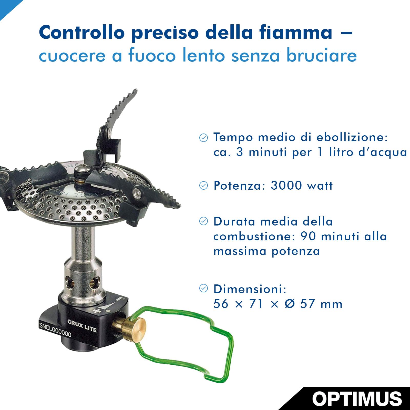 Optimus Crux Lite Sistema di cottura in solitaria per il campeggio e il trekking - Set di fornelli a gas ultraleggeri con pentola e padella da 0,6 L | 3000 W di potenza | 272 g
