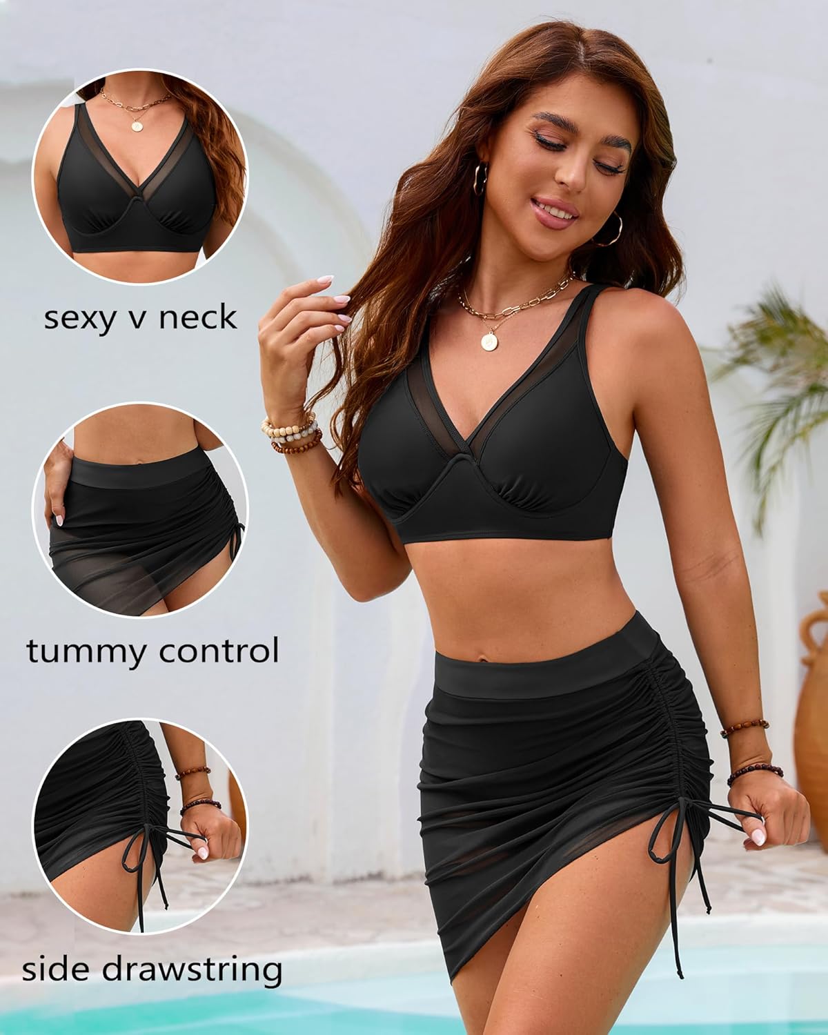 XUNYU Womens High Wasited Bikini Set Tummy Control Bathing Suit Two Piece Underwire Push Up Swimsuit Sarong Wraps Swim Skirt - Image 6