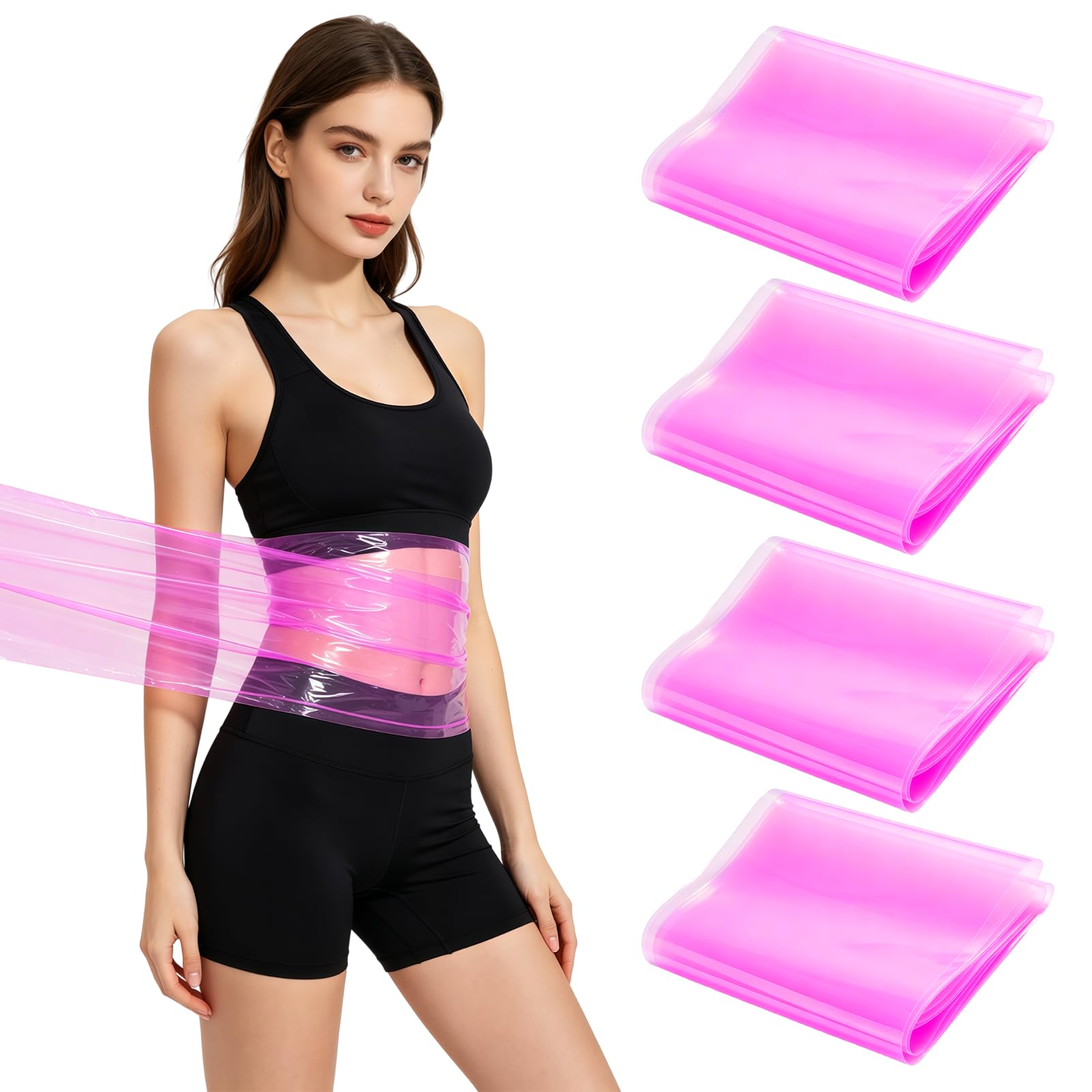 BORFUE 4 Pieces Sauna Slimming Belt Body Wrap Sweat Enhancer Stomach Waist Elasticated SlimmingBand Belt Back Brace Cincher Trimmer Waist Trainer for Exercise Support Compression Pink
