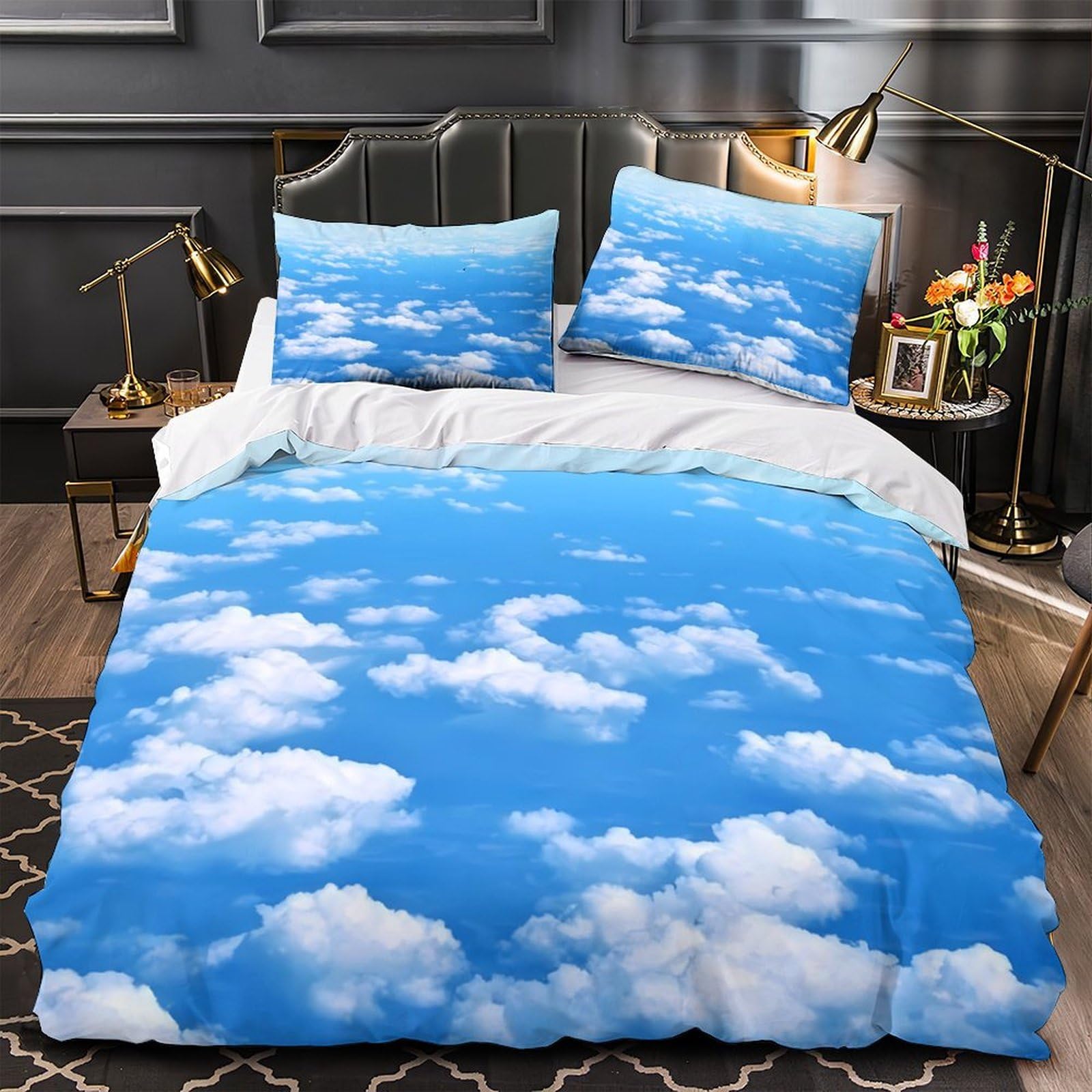 Housse de couette fermeture éclair ciel nuages 135x200cm lit enfant infroissable
