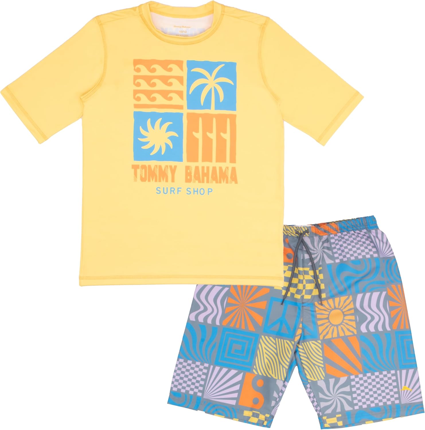 Tommy Bahama Boy's 2-Piece Swimsuit Set, Rash Guard & Swim Trunks 2-Pack Bundle for Kids and Teens
