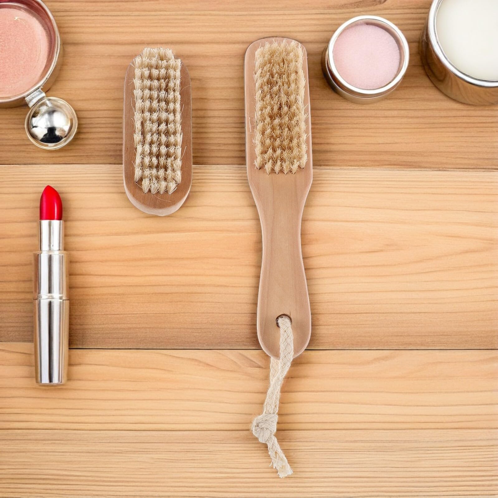 Brosse De Bain En Bois Avec Pierre Ponçe Naturelle Brosse À Ongles Double Face Manche Bois Pour Nettoyage Des Mains Et Pieds Exfoliation Gommage Naturel Spa Douche