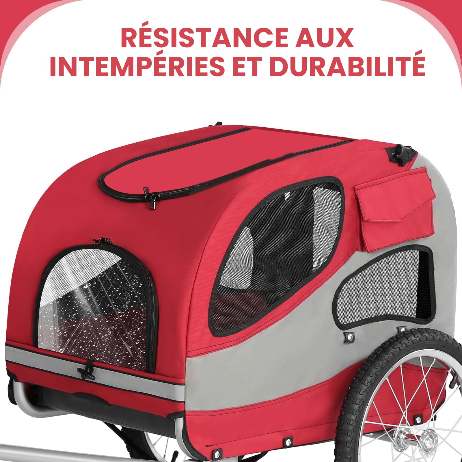 Remorque de vélo Pliable pour Chien avec réflecteurs de sécurité, Sac de Rangement, intérieur rembourré et laisses de sécurité, Transporteur pour Chien jusqu'à 30 kg