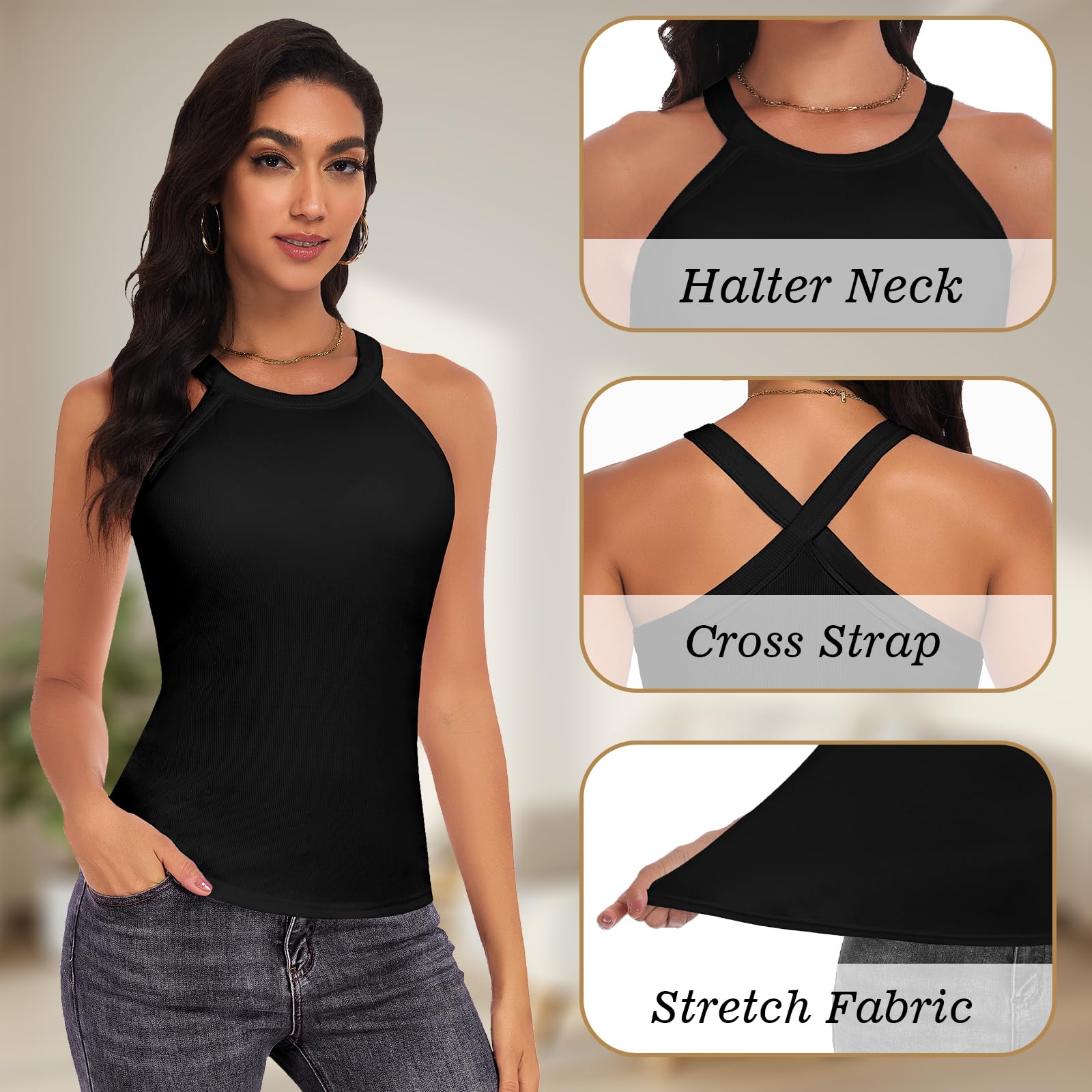 WOWENY Damen Unterhemd BH-Hemd Sexy Basic U-Ausschnitt Eingebauter BH Bügelloser Criss-Cross Back Gepolstert Tank Tops