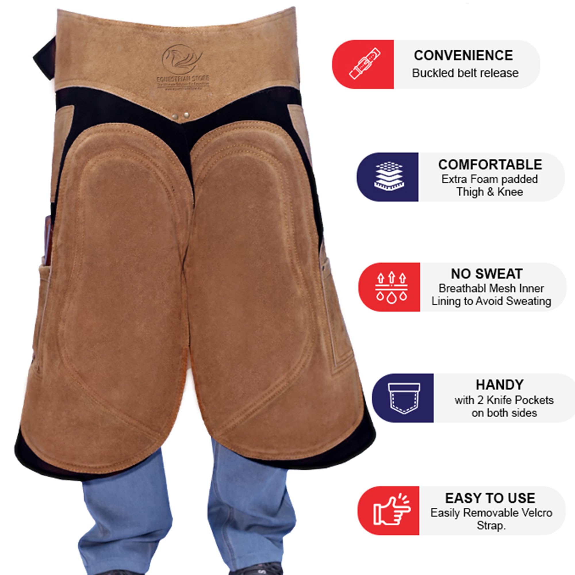 EQUESTRIAN STORE 59 cm/65 cm/70 cm/75 cm. Blacksmith Apron Premium Full Grain Leather Genuine Suede Apron for Blacksmith Tools, Trimmer Chaps, Hoof Care, Blacksmith for Men and Women