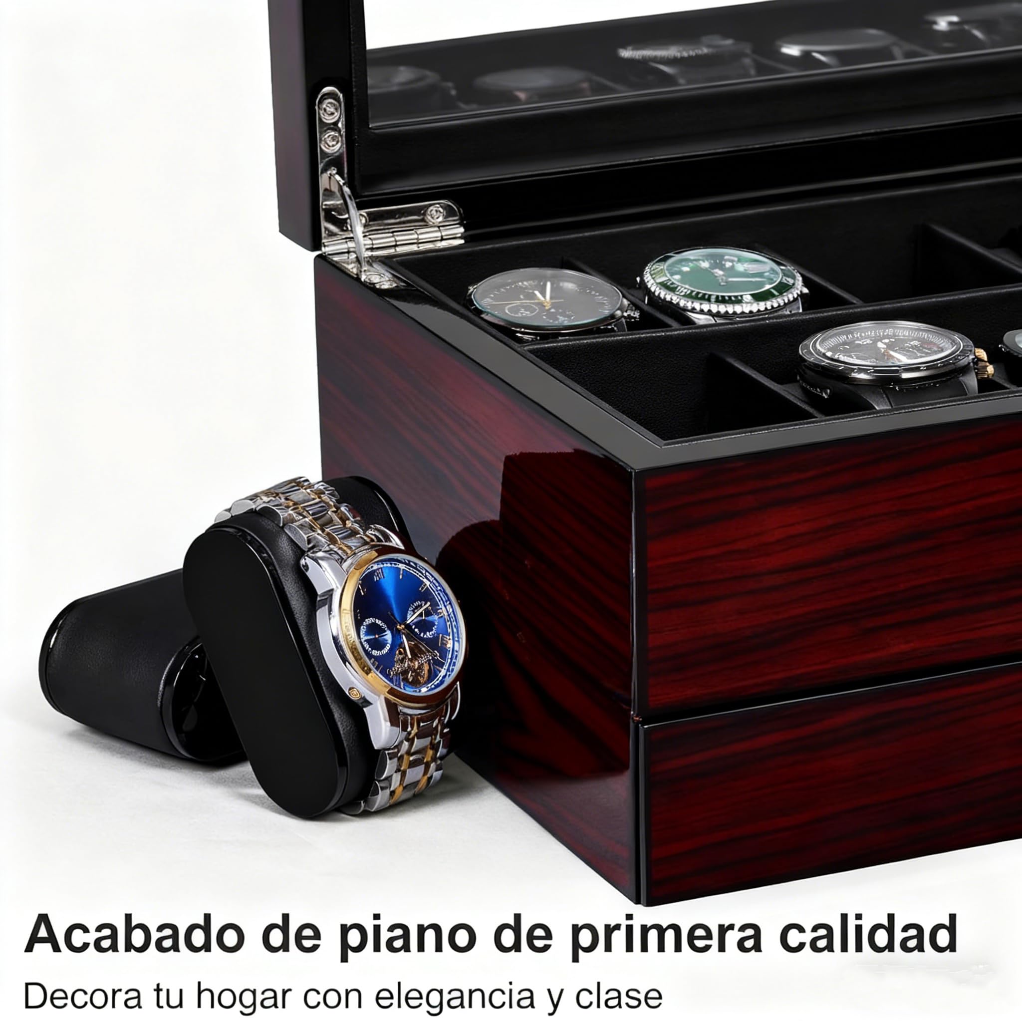 ANWBROAD Caja para 12 Relojes Caja para,Madera Caja de Reloj de Doble Capa
