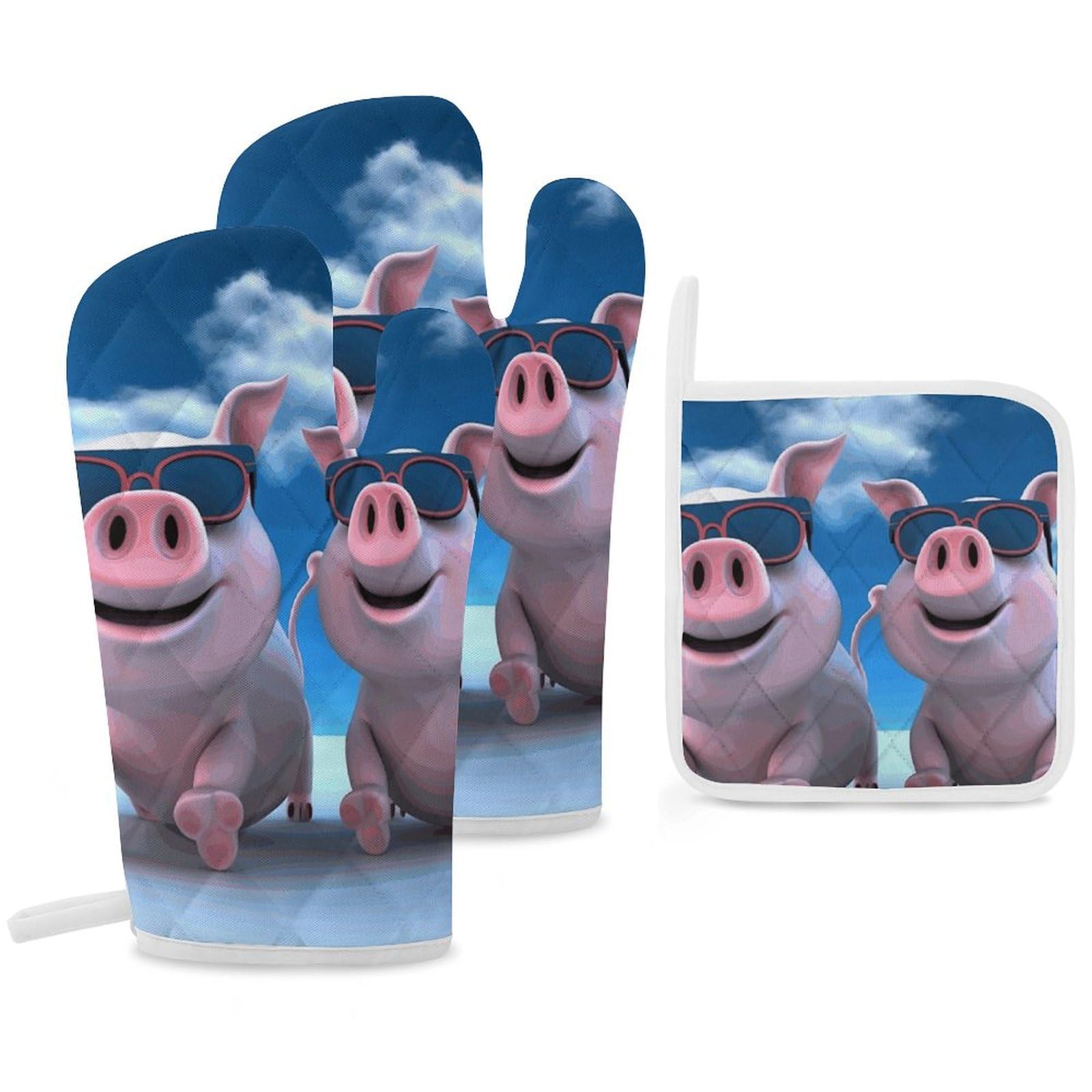 Gants de cuisine cochon 3D et maniques imprimées pour la cuisson au four