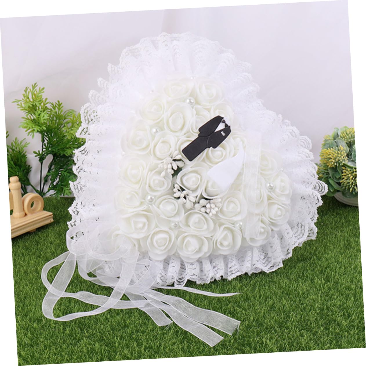ABOOFAN 3pezzi Cuscino Portafedi Elegante Pizzo Per Matrimonio Decorativo e Riutilizzabile Per Cerimonie Di Fidanzamento e Nuziali Design Floreale Per Sposi