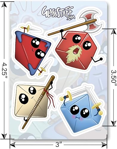 Miniatura 4 de Glassstaff Kawaii Dice DND - Paquete de 3 calcomanías divertidas de Calabozos y Dragones - Calcomanías estéticas Kawaii - Calcomanías geniales para
