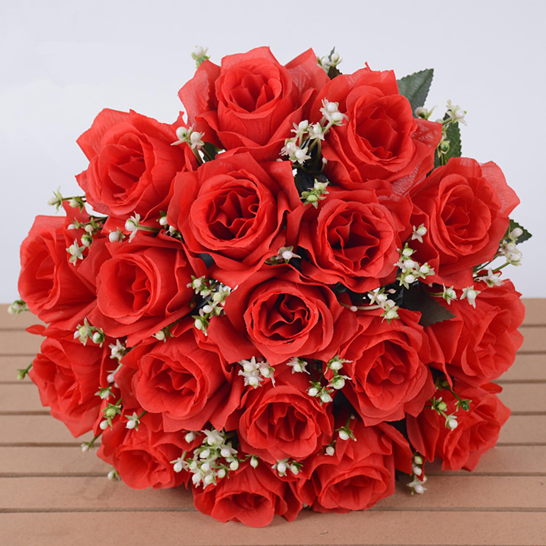 Kymo 1-Bouquet 18-Heads Artificial Roses - Realistic Fake Silk Flowers with Long Stem, for Wedding Bridal Bouquet, Home Vase Decor & Valentine's Gifts (Bright red) — image 1