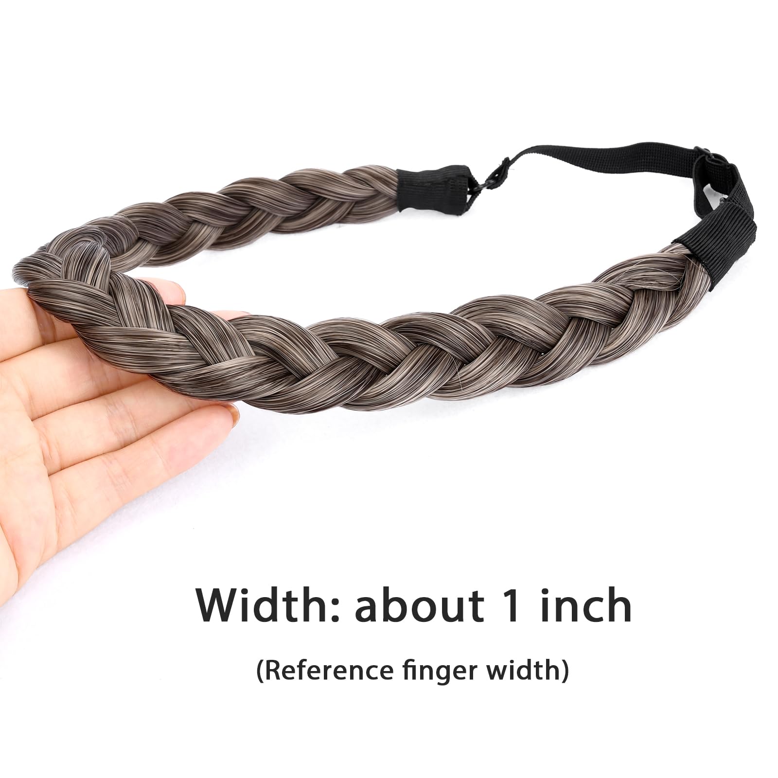 BOBIYA 3 Strand Synthetic Hair Braided Headband Classic Chunky Wide Plaited Braids Elastic Stretch Hairpiece for Women Girl Beauty Accessory (Dark Ash Brown) - Image 2