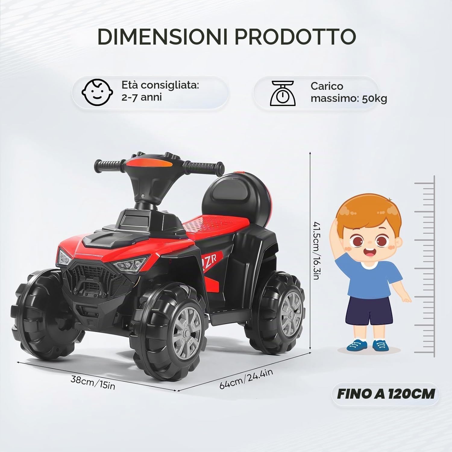 Quad Elettrico per Bambini 2-5 Anni 6V con Velocità Regolabile, Auto a Batteria Multifunzione con Anteriore e Posteriore, Luci a LED, Musica,Pedale,Clacson,Carica 50KG