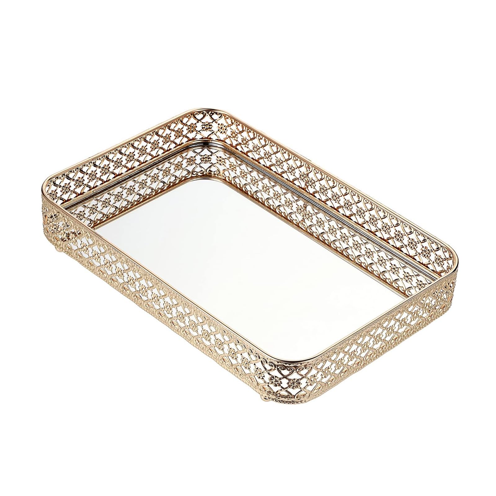 YIXANNX Stylish Gold Mirror Tray Vanity Tray For Dresser Silver Vanity Glass Dresser Organizes Cosmetics And Jewelry Like