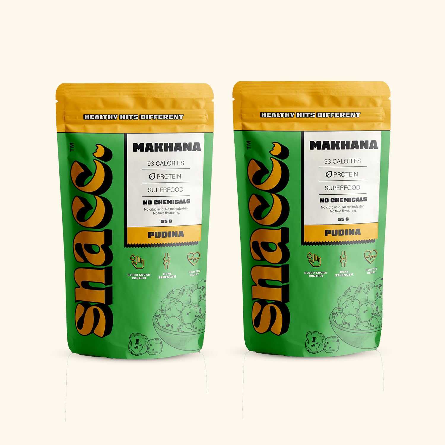 Snacc Pudina Makhana, Spicy Roasted Fox Nuts, Protein Rich, Mint Makhana, Gluten Free, MSG Free, Zero Trans Fat, Zero Sugar, Low Calorie (Pack of 2, Pudina)-image-3
