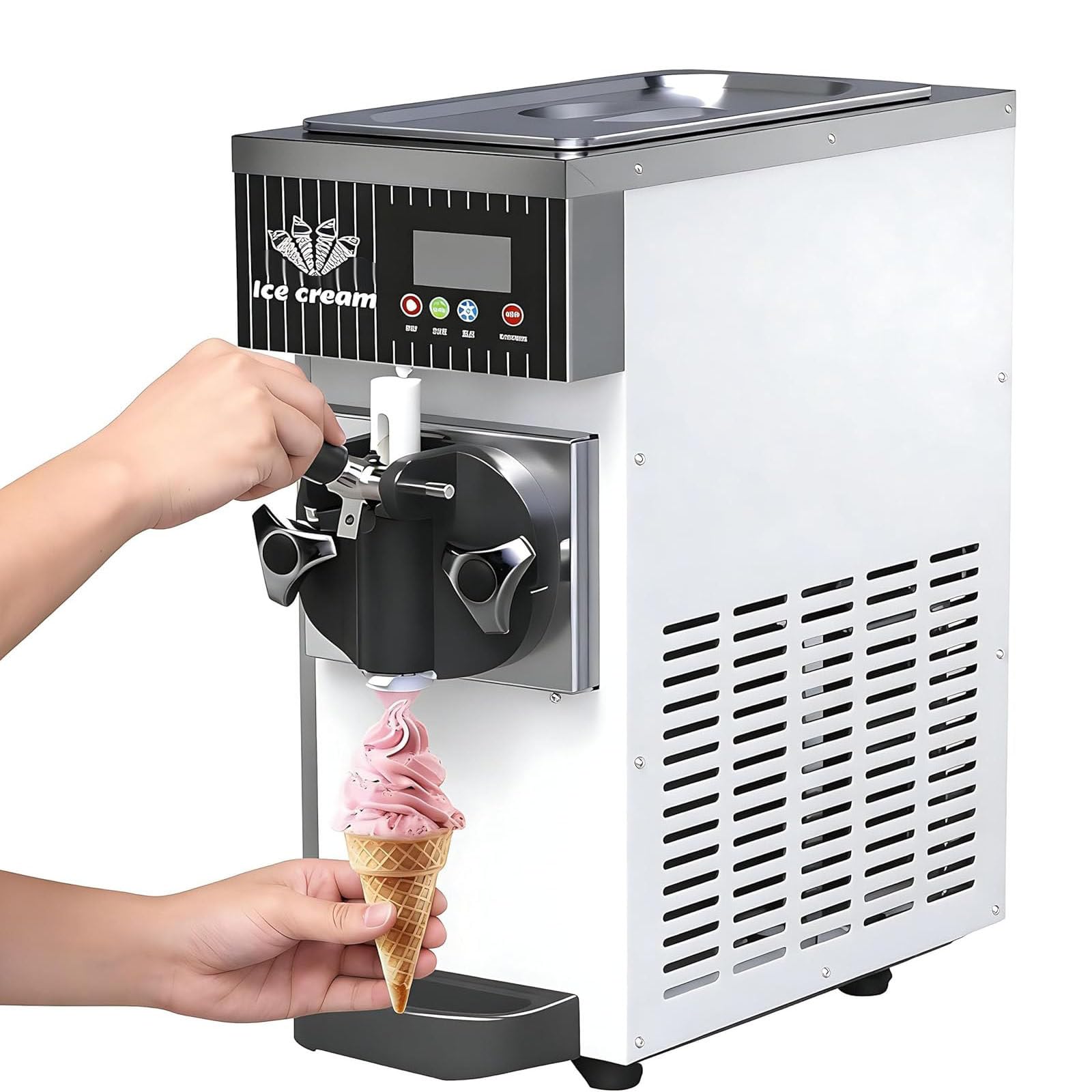Machine À Glace Glace Italienne pour Maison Et Professionnel, Machine À Crème Glacée en Acier Inoxydable avec Écran LCD, Cuve Réfrigérée 2,5 L, Fonction Auto-Nettoyage White