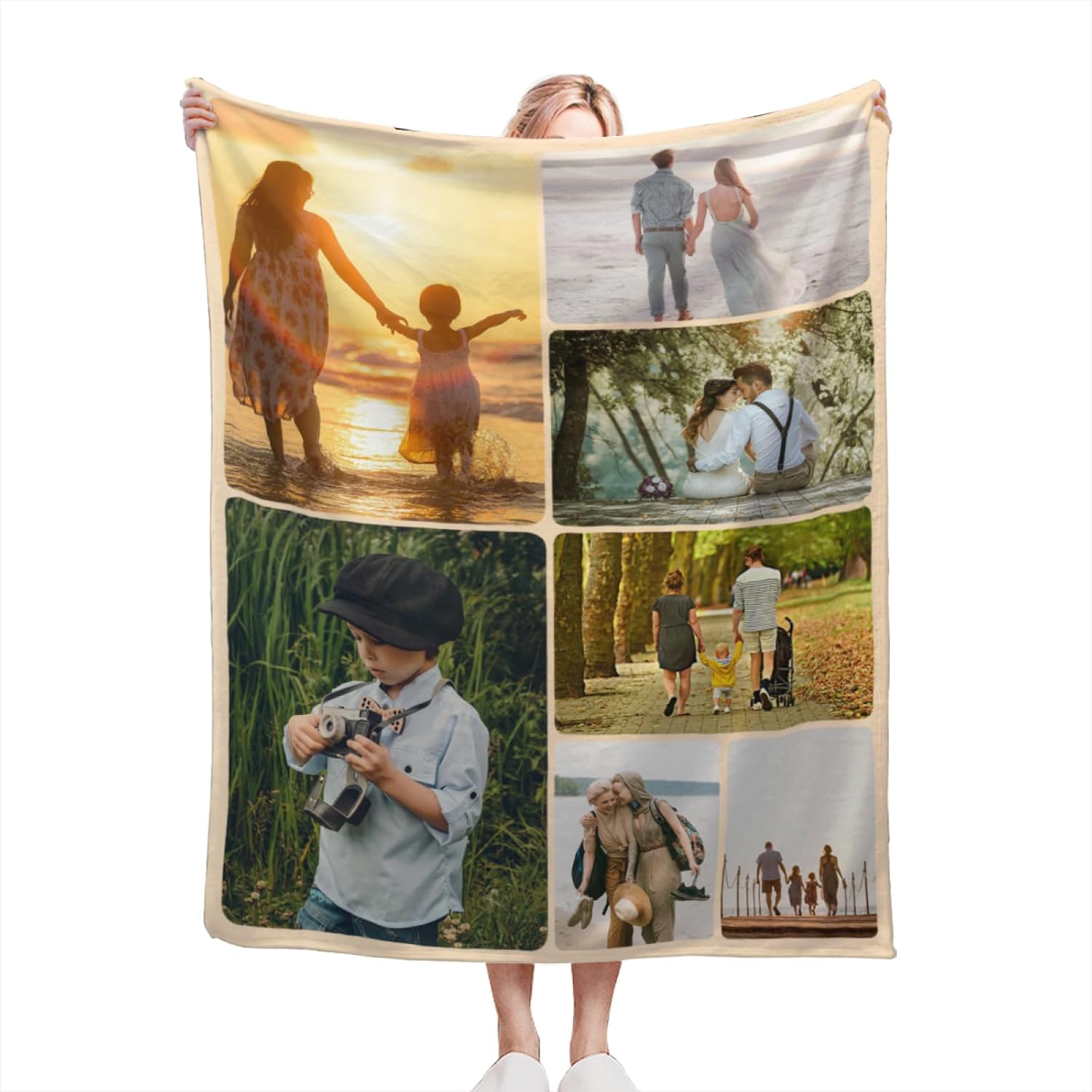 Personalized Collage Photo Customized Picture Flannel Fleece Blanket Custom Throw Blankets for Family Baby Pet Adult Wedding Christmas Valentines Mom Dad Friend Birthday Gifts 7 Photos 60"x80"