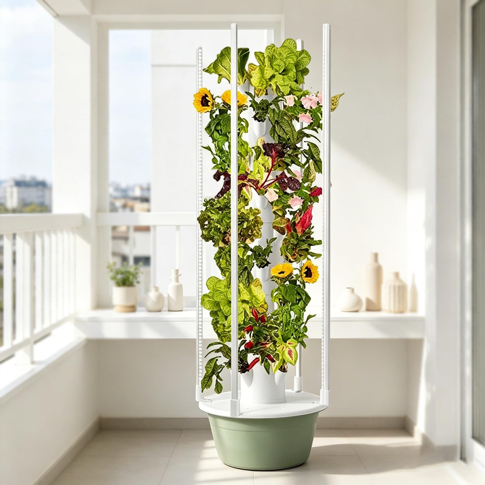 RUODATONLY Vertical Hydroponic Grow Tower Aeroponic Tower with nutritional pack set, for Fruits and Vegetables 9 Layer 36 Pots Planter with 30L Water Tank, can save about 90% of water 5Layer