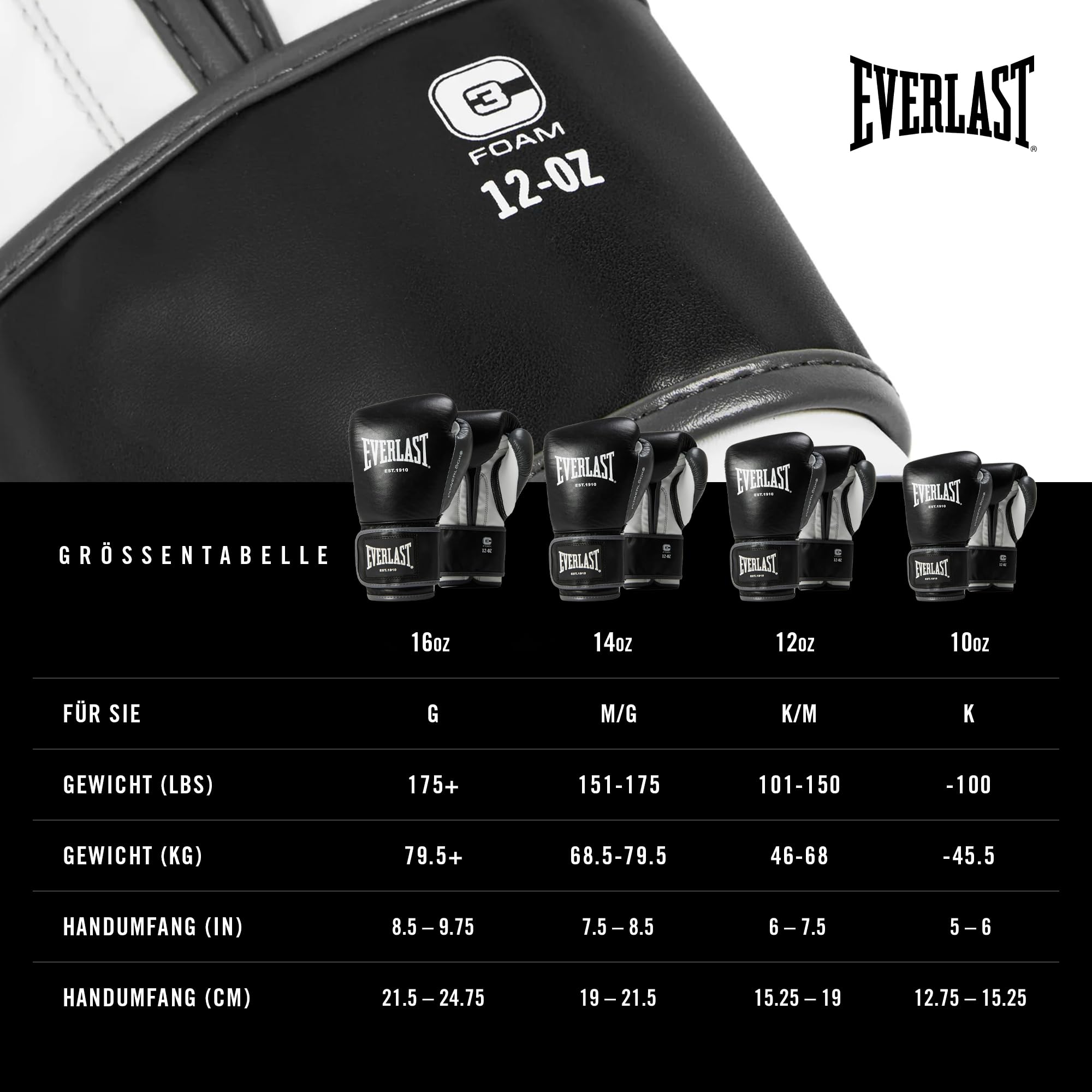 Everlast Powerlock OG Advanced Boxhandschuhe Sandsack-, Mitt- & Sparring-Handschuhe mit Klettverschluss, EverDri, C3-Schaumstoff, ergonomischer Griff – Original Everlast Ausrüstung