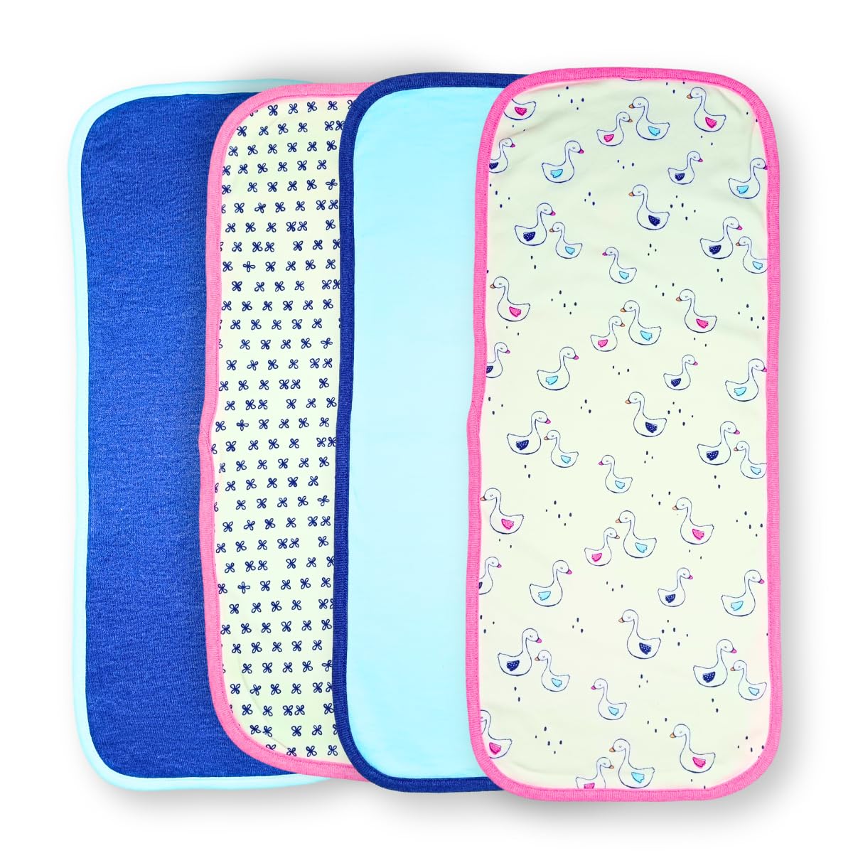 TuddyBuddy Baby Burp Cloth Towel Napkins for Baby Large 17x6 Inches, Fine Double Layer 100% Cotton (Pack of 4, Ducks & Crisscross, 50X20 Cms) 4