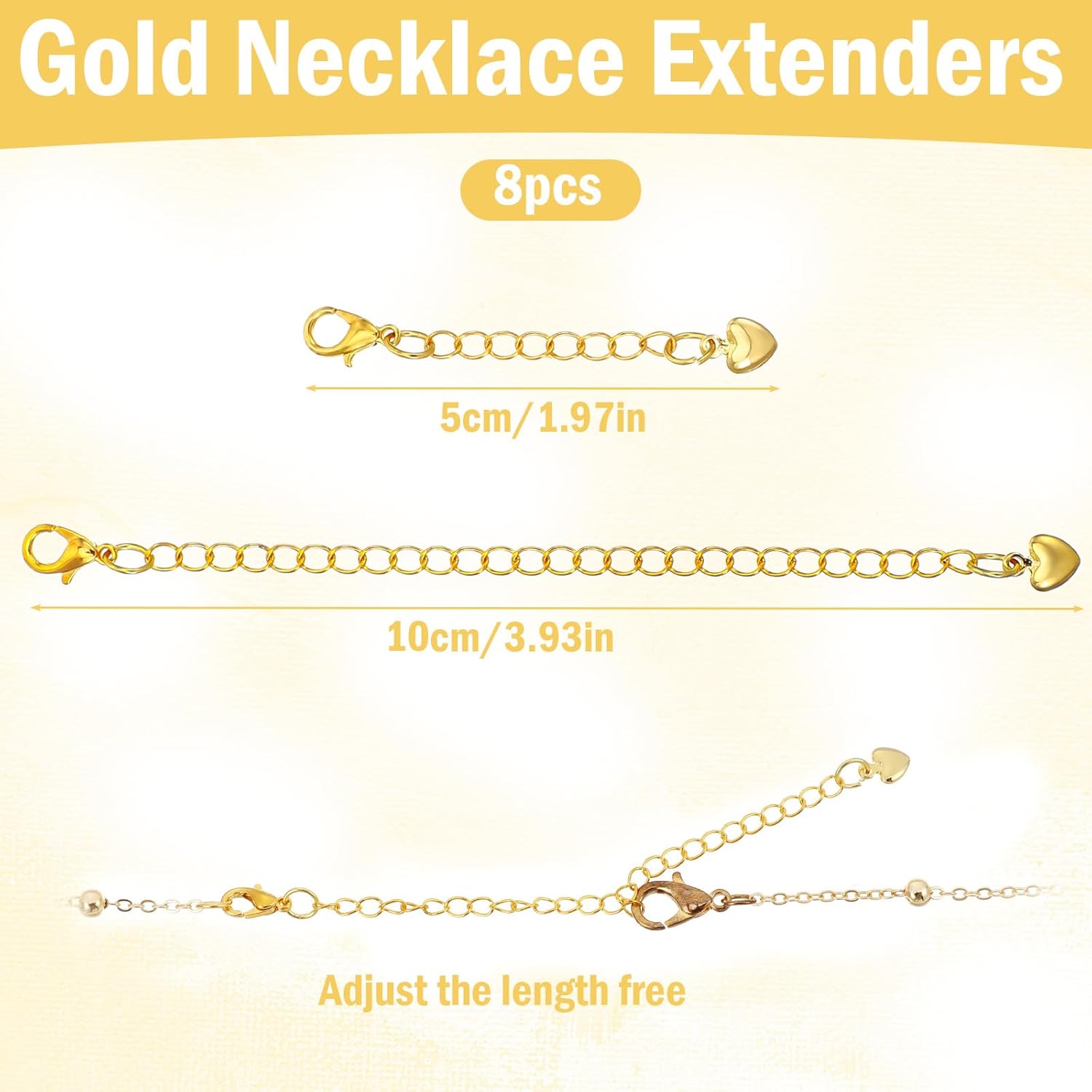 10pcs 18k Gold Necklace Extenders for Women 2" 4" Gold Plated Chain Extenders for Necklaces Bracelet Extender Extension Chain for Women Jewelry Making Bracelets Anklets - Image 2