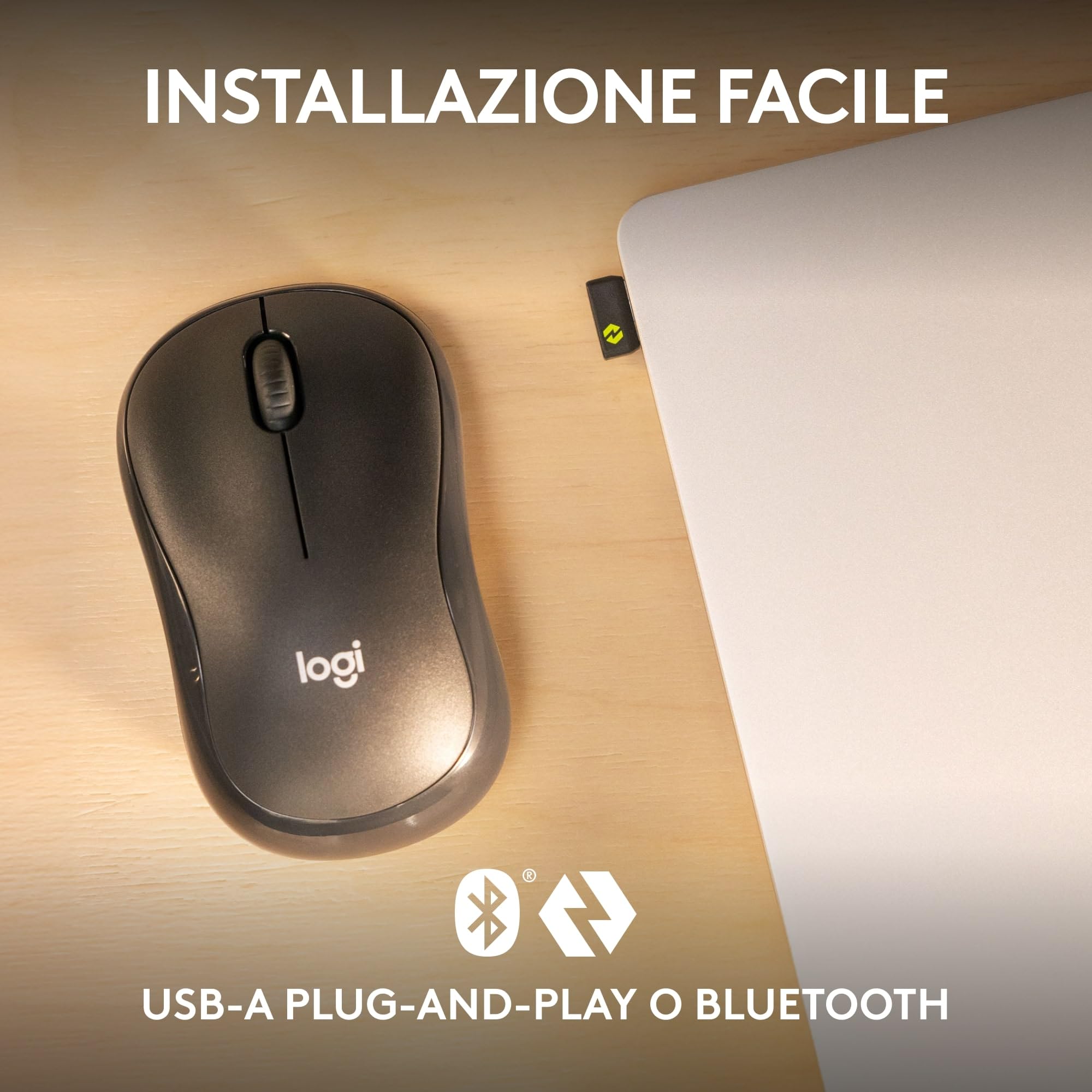 Mouse Wireless Logitech M240 Silenzioso - Bluetooth, Compatto, Batteria 18 Mesi, Per PC E Mac - Foto 3