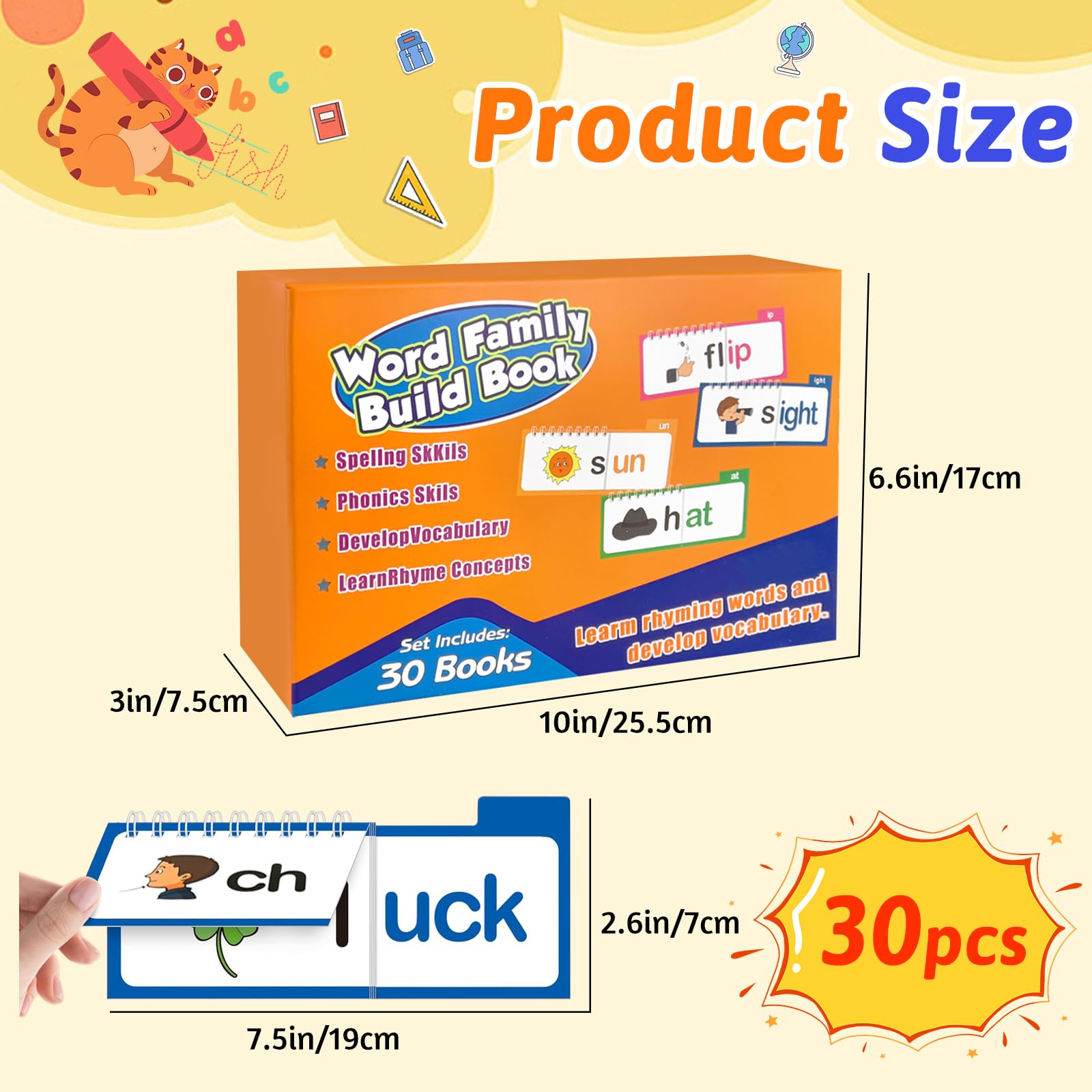 CHANCCI 30 Read and Rhyme Flip Books,Word Family Build Books,ABC Vocabulary Flash Cards,Flash Cards for Education Reading - Image 2