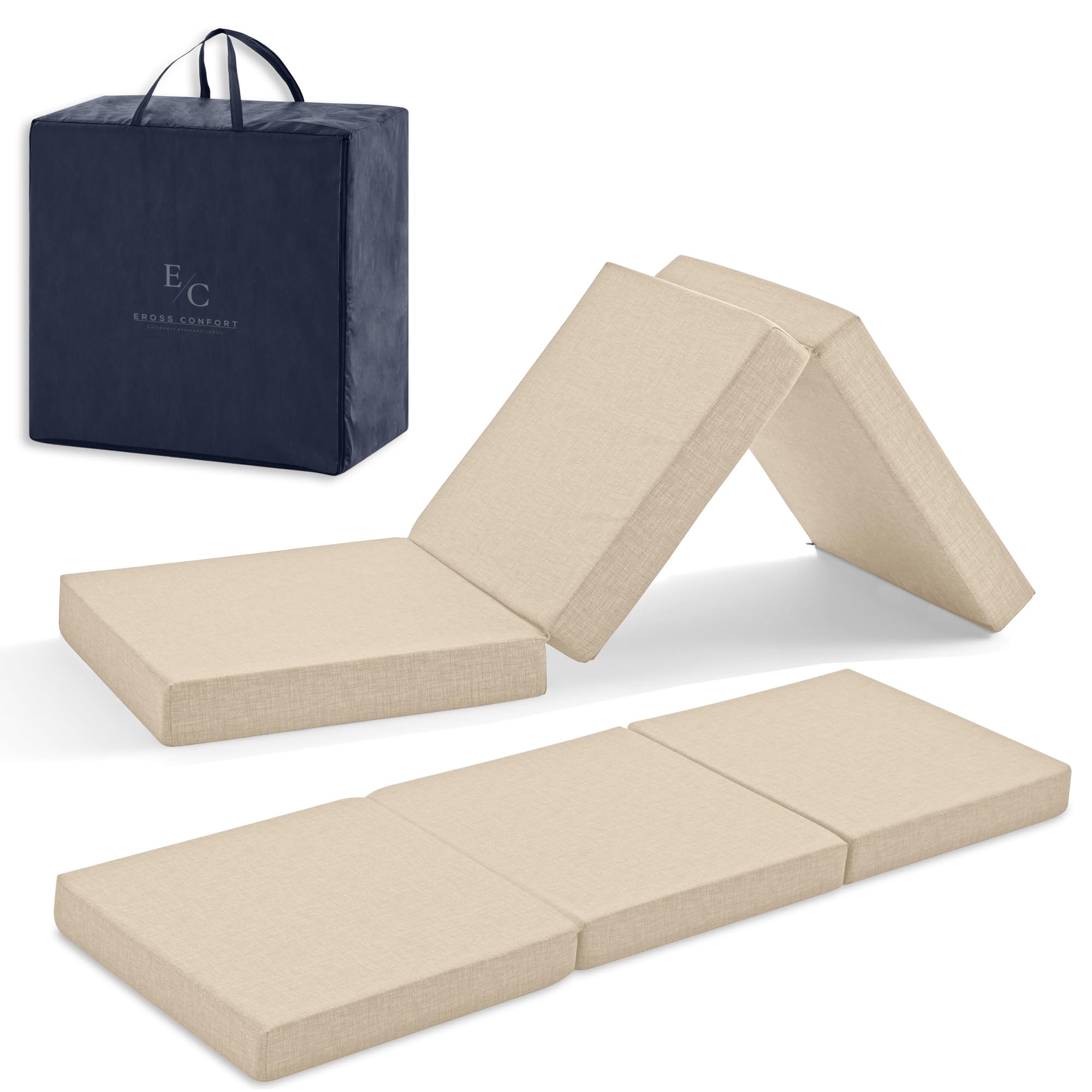 ErossConfort Matelas Pliable Noyau Mousse HD, Housse Lavable. Matelas Pliable pour Voyage, Camping, Caravane. Qualité Extra Respirante. Hauteur 10 cm