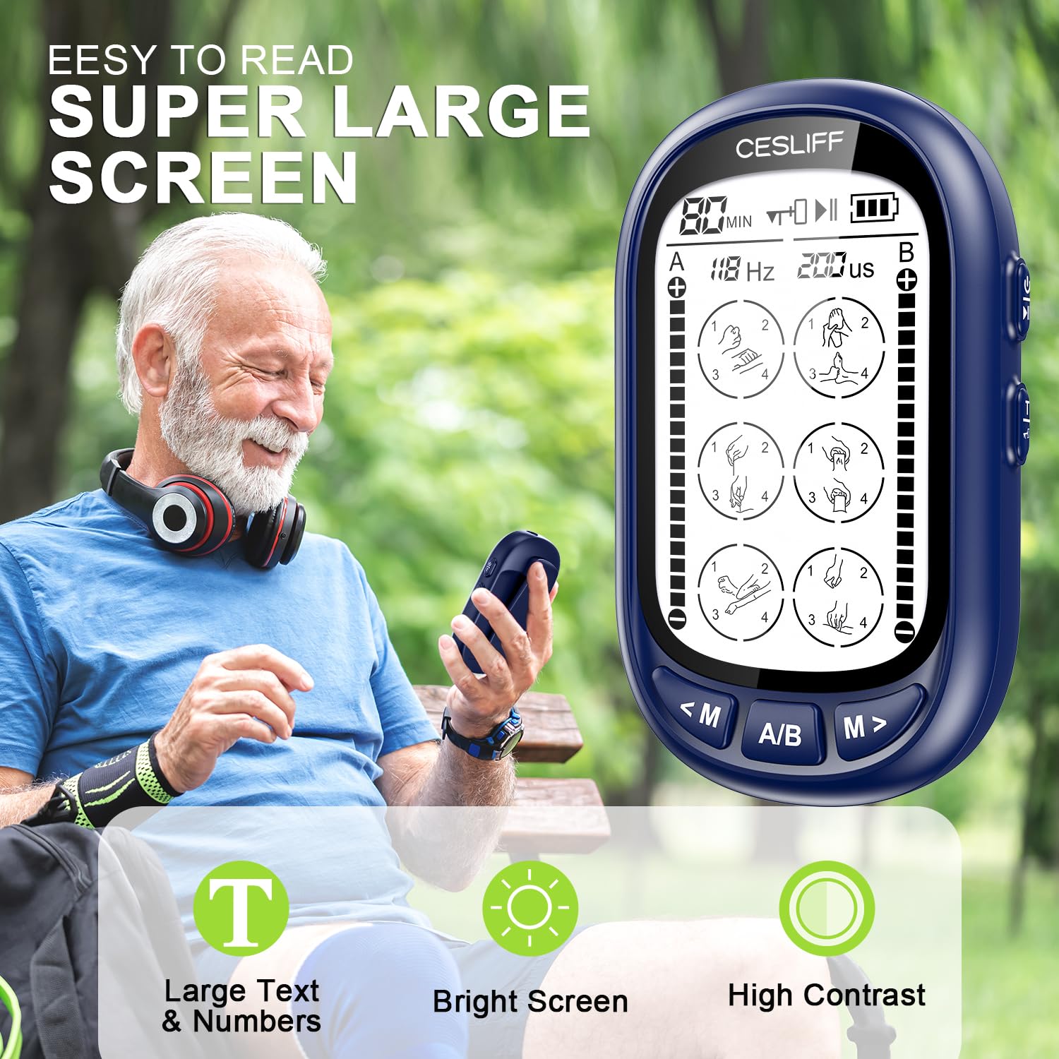CESLIFF Dual Channel TENS EMS Unit Large Screen 24 Modes 36 Levels Intensity Muscle Stimulator, Rechargeable Electric Pulse Massager TENS Machine for Lower Back Neck Shoulder Pain Relief with 10 Pads — Amazon image 4