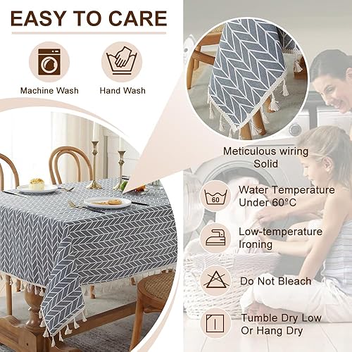 Miniatura 6 de Mantel rectangular de pastoral con borlas, mantel de algodón y lino, resistente al polvo y a las arrugas, lavable, decoración de granja, picnic y