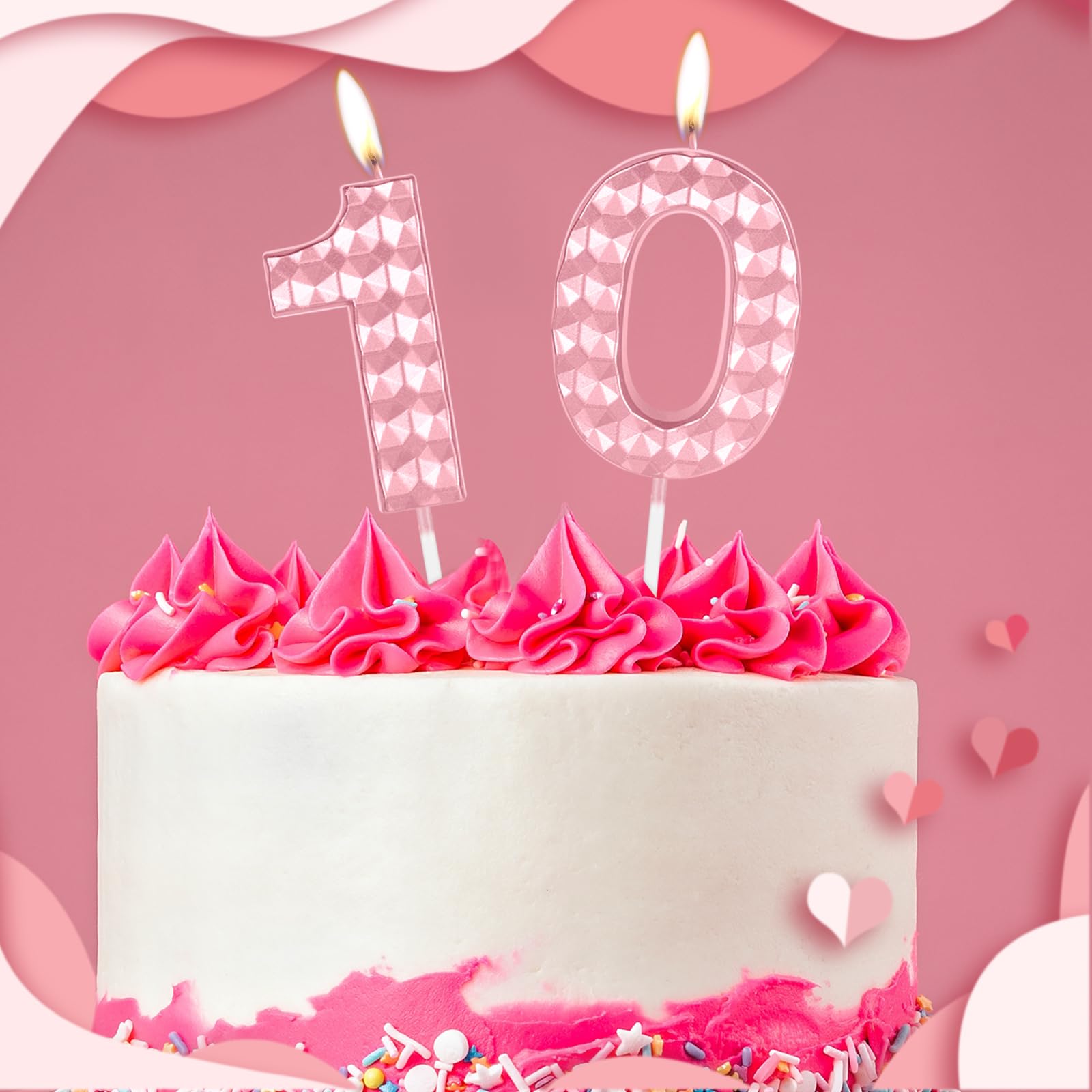 Velas rosas de cumpleaños número 17, diseño de diamante 3D número 17, decoración de pastel de feliz cumpleaños 17 para niñas y mujeres, cumpleaños, aniversario, boda, fiesta, suministros de