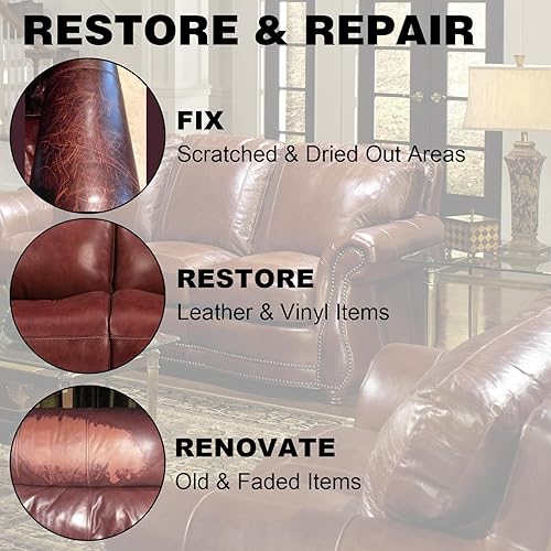 Miniatura 10 de Bálsamo de recoloración de cuero  Kit de reparación de cuero para muebles, tinte de cuero, recolor, renovación, reparación y restauración de cuero