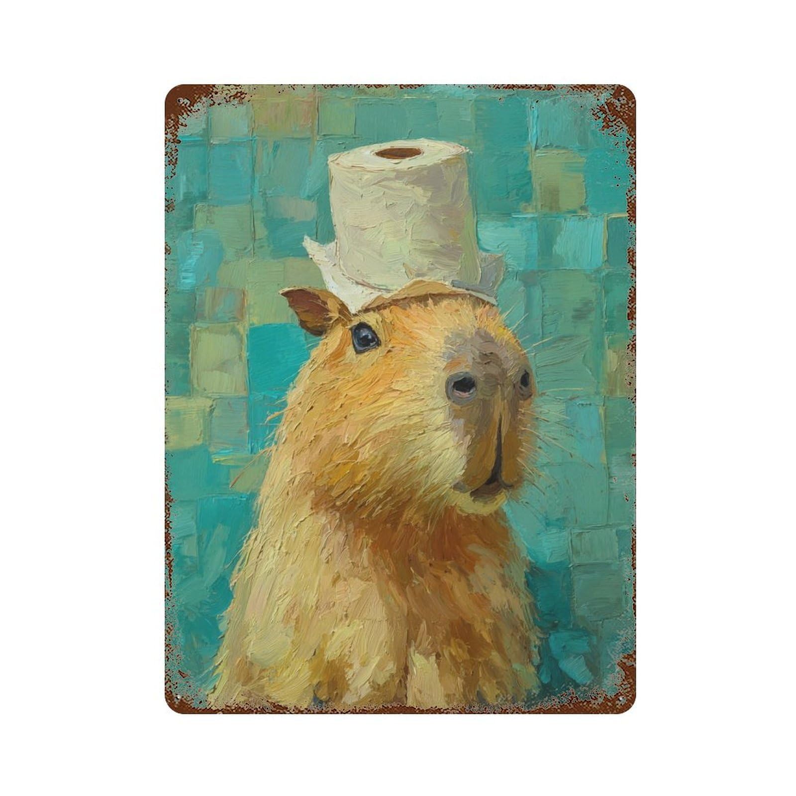 Cute Guinea Pig with Toilet Paper Hat Vintage Metal Tin Sign 15.7"x11.8", Rustic Home Decor for Garage, Bar And Workshop Decor