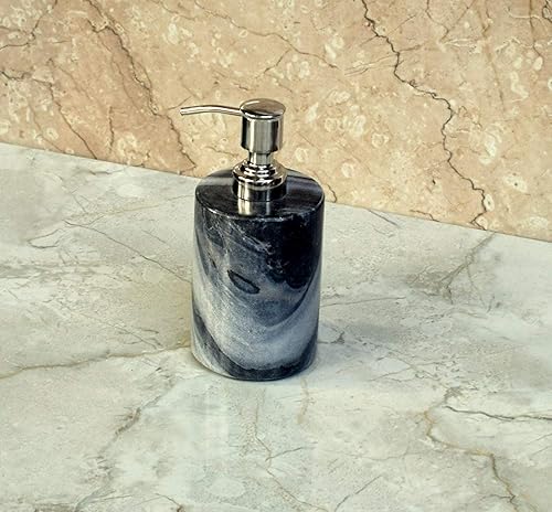 Miniatura 5 de Dispensador de jabón líquido de piedra natural hecho en piedra. Dispensador de jabón de piedra con bomba de esmalte cromado, ideal para habitación