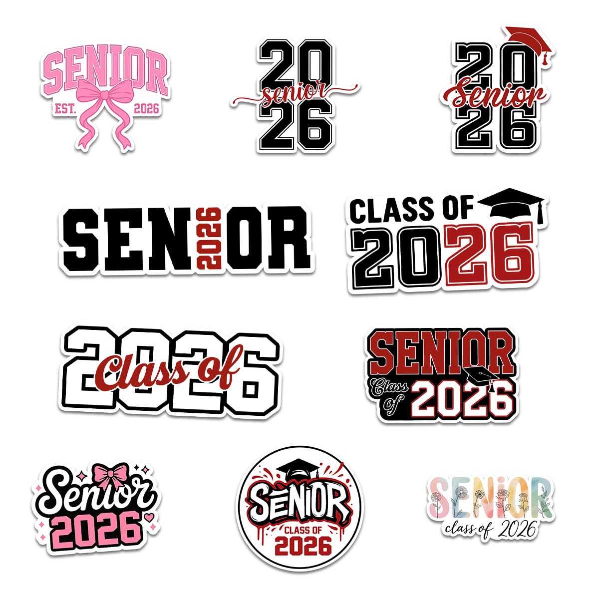 10Pcs-3" Senior 2026 Sticker Pack Cute Girly & Boy High School Sticker for Student 2026 Senior Stickers Graduation Class of 2026 Gift College Student