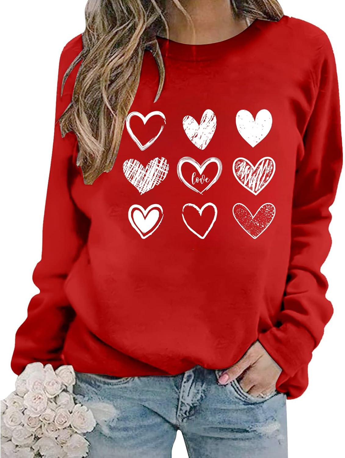Valentine Sweatshirts for Women Heart Sweatshirt Cute Valentine Shirt Valentines Day Long Sleeve Pullover Top