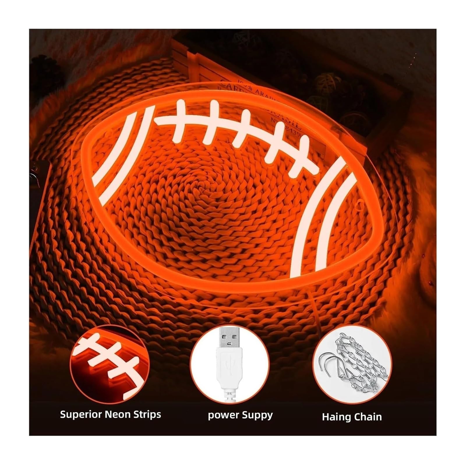Generico Per insegne al neon Decorazione per feste Rugby per Forma di calcio LED(Arancia)