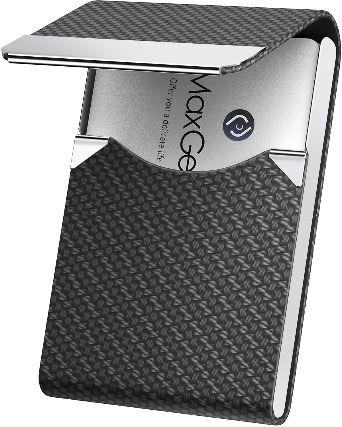 MaxGear Business Card Holder, PU Leather Business Card Case, Black Carbon