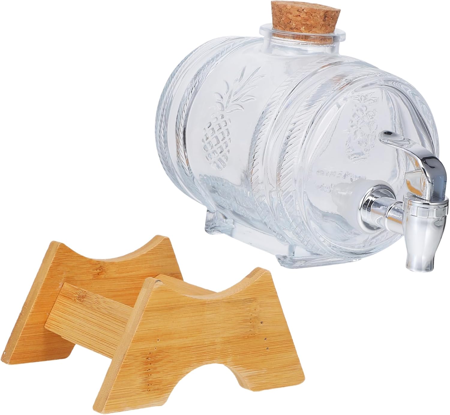ABOOFAN 1set Retro Glass Beverage Barrel Bamboo Stand Wine Dispenser for Home Parties Stylish Drink Container for Juice Fruit Wine