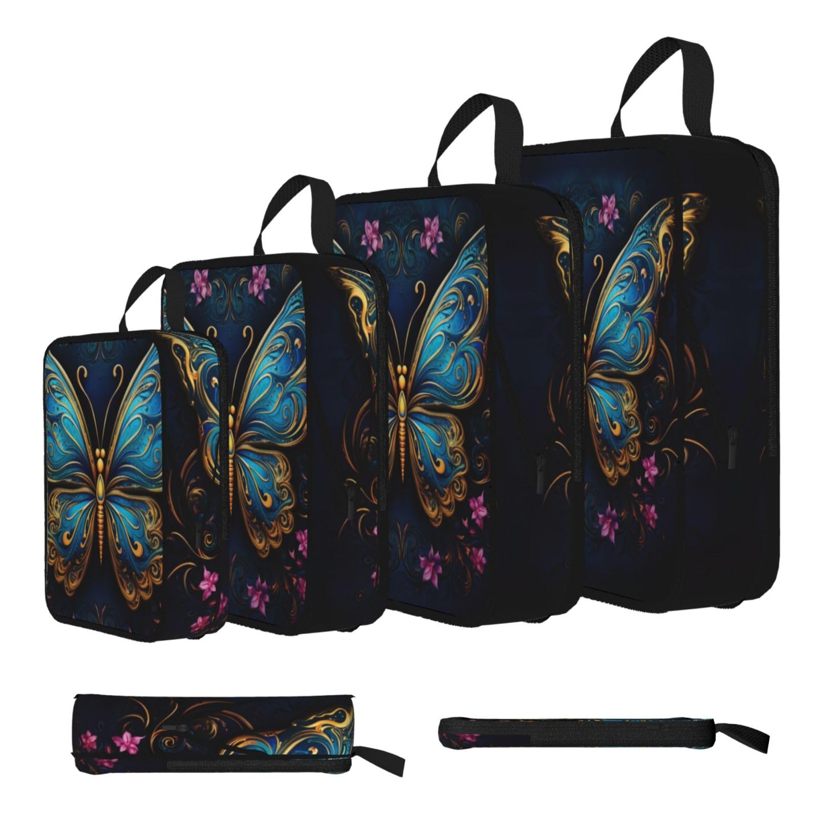 Sxzvvbn Black Vine Butterfly On Compression Packing Cubes 4 Piece Set