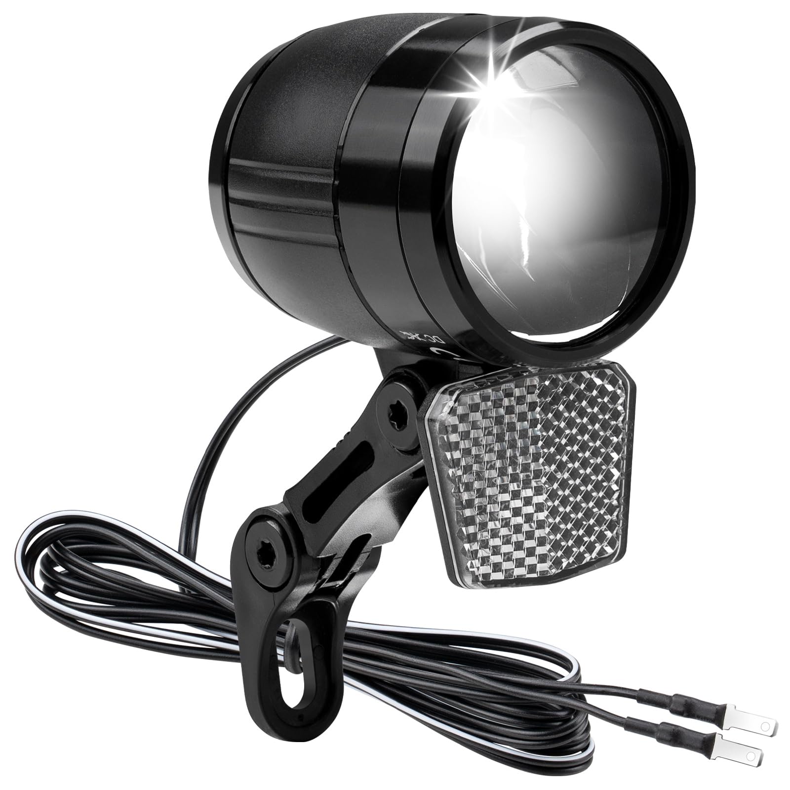 Luce Anteriore a LED per Bicicletta Elettrica, 100 LUX, Omologazione StVZO, con Riflettore, Nero, Resistente all'Acqua