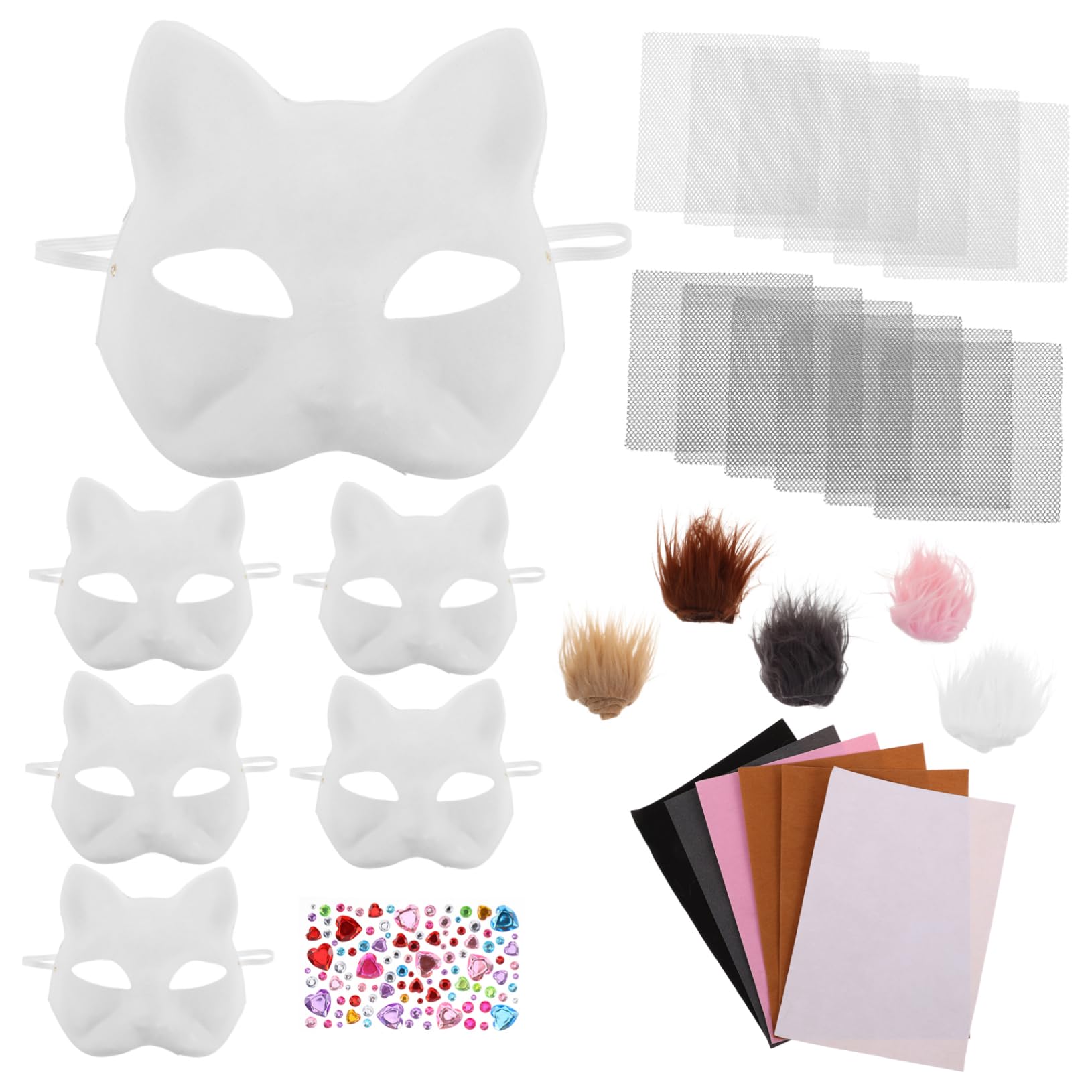 HEMOTON Kit Maschera Gatto - Maschere Vuote Da Dipingere Per Bambini E Adulti Fogli Di Feltro E Strisce Finte Costumi Di Halloween Maschere Di Carnevale
