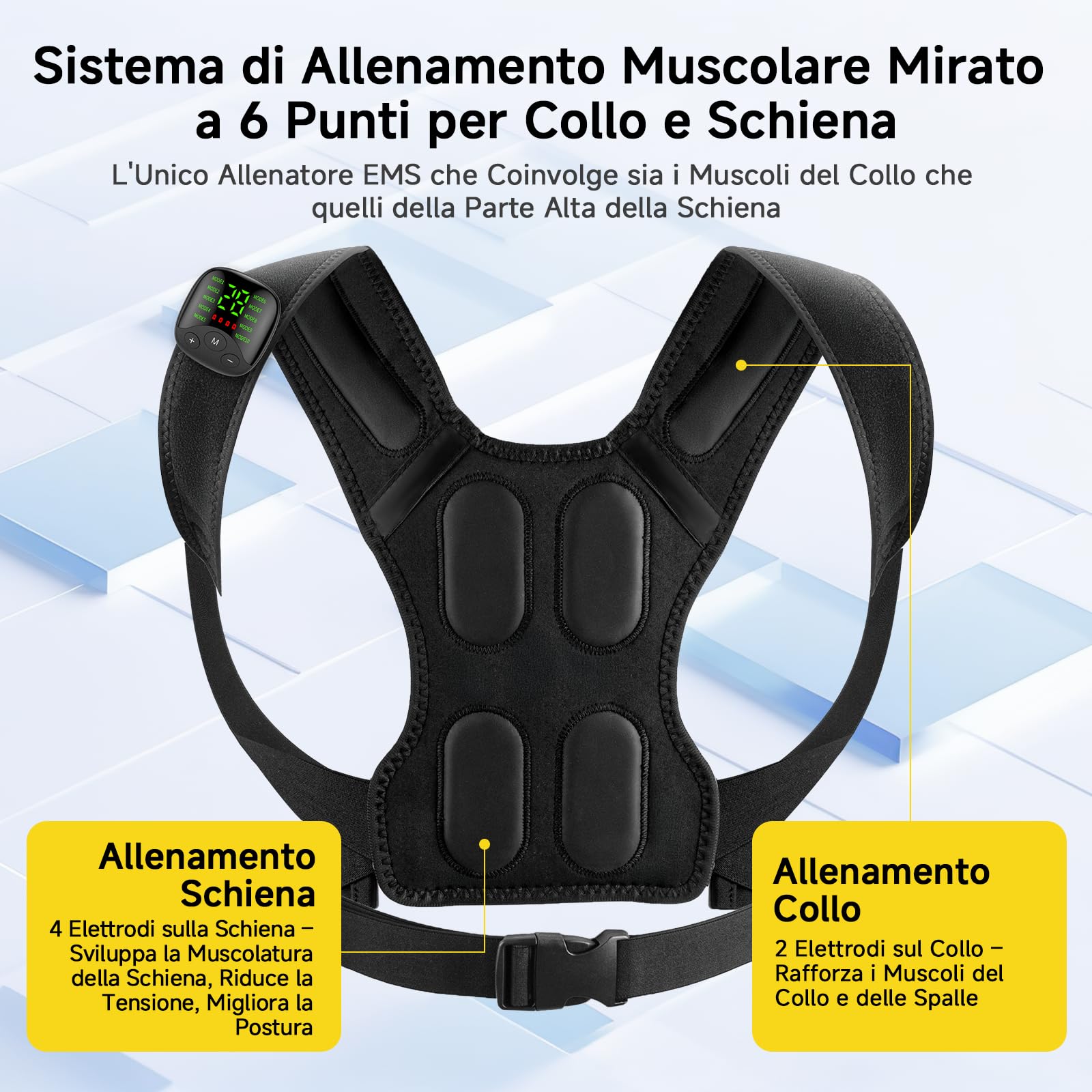 Elettrostimolatore Muscolare per Collo e Schiena, EMS Massaggiatore Schiena e Collo, Elettrostimolatore 30 Livelli 10 Programmi con Telecomando, Allenatore per Collo EMS, Stimolatore Muscolare Collo